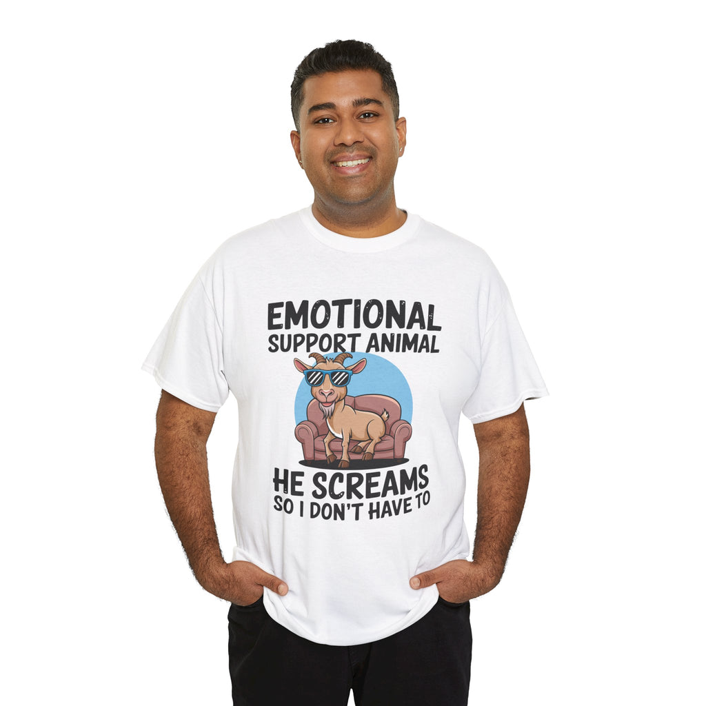Funny Goat T-Shirt — He Screams So I Don't Have To Emotional Support Animal Gift Tee