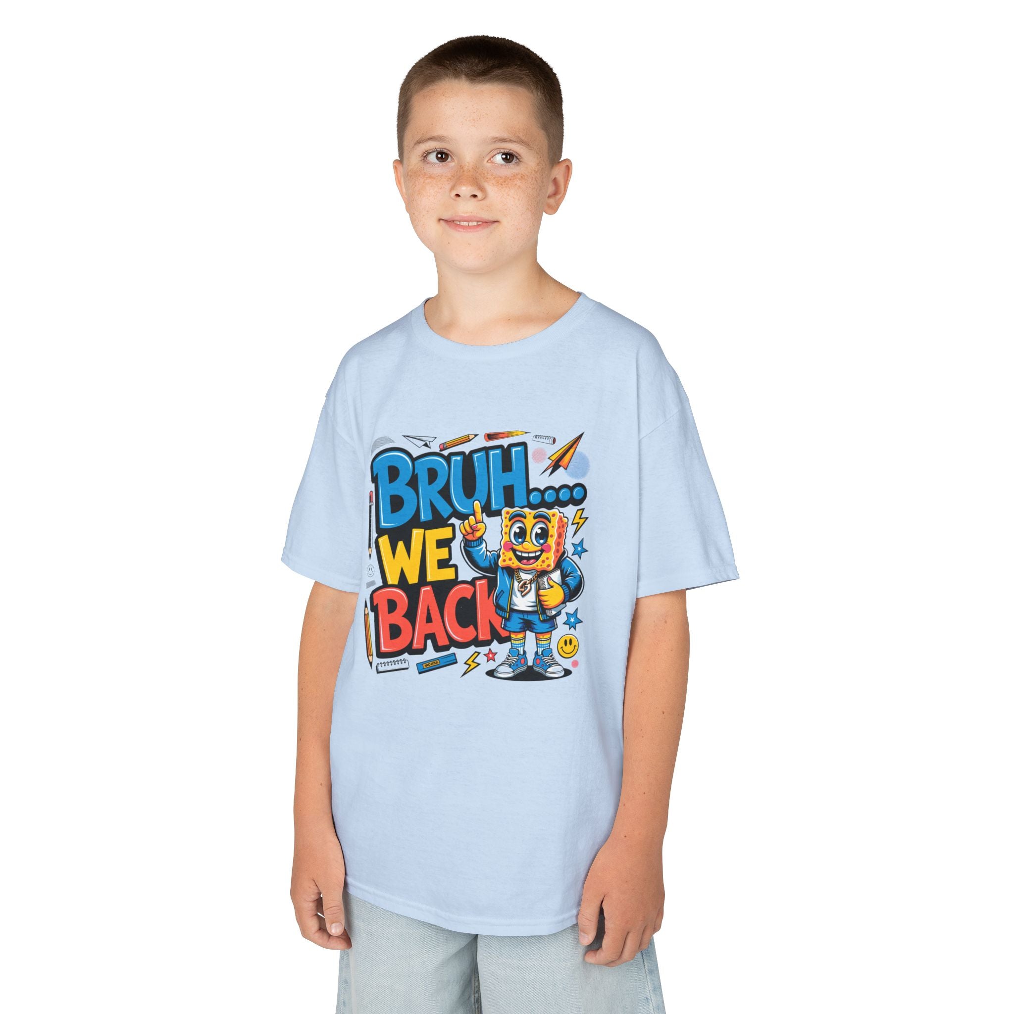 Kids Tee — "Bruh... We Back" Cartoon Sponge Graphic
