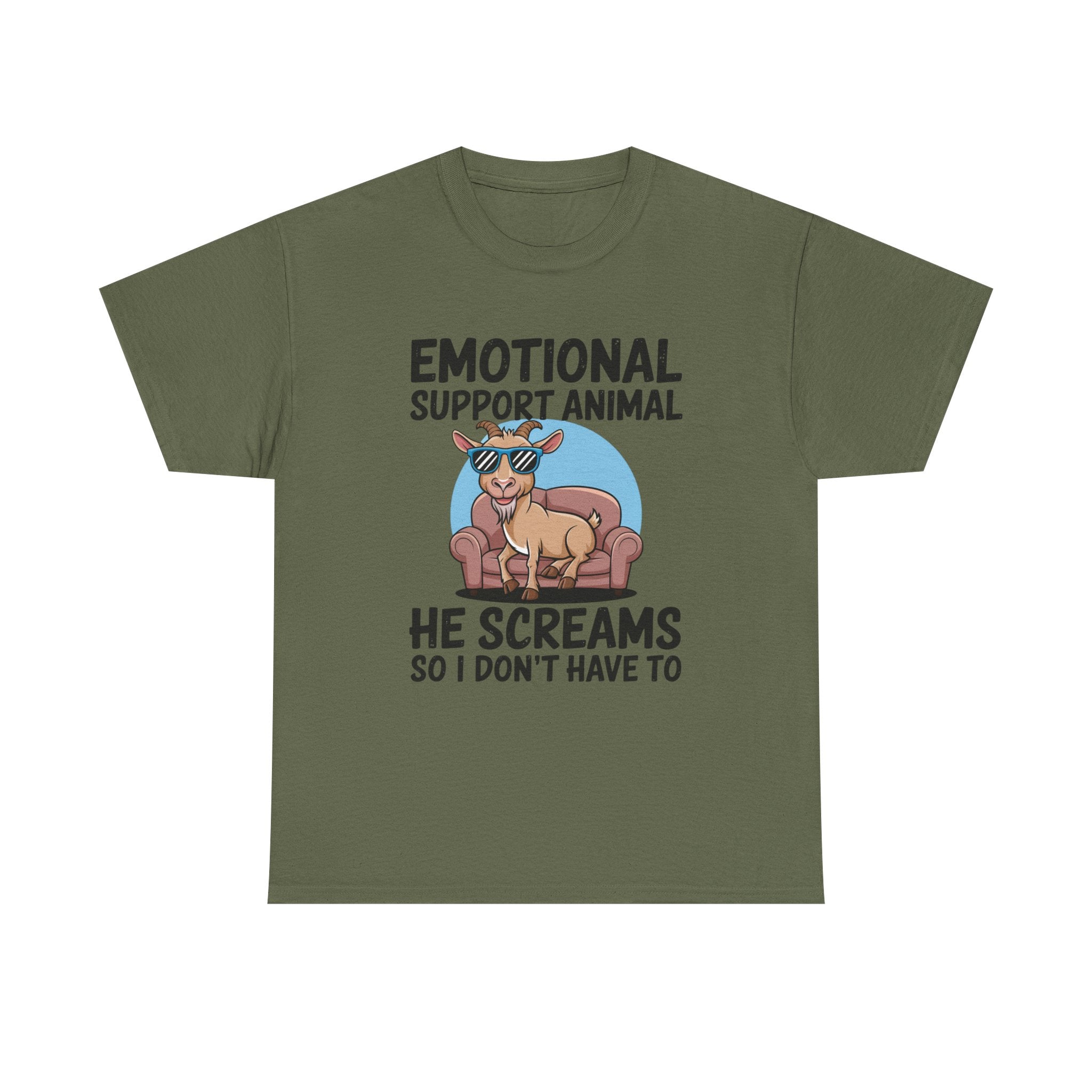 Funny Goat T-Shirt — He Screams So I Don't Have To Emotional Support Animal Gift Tee