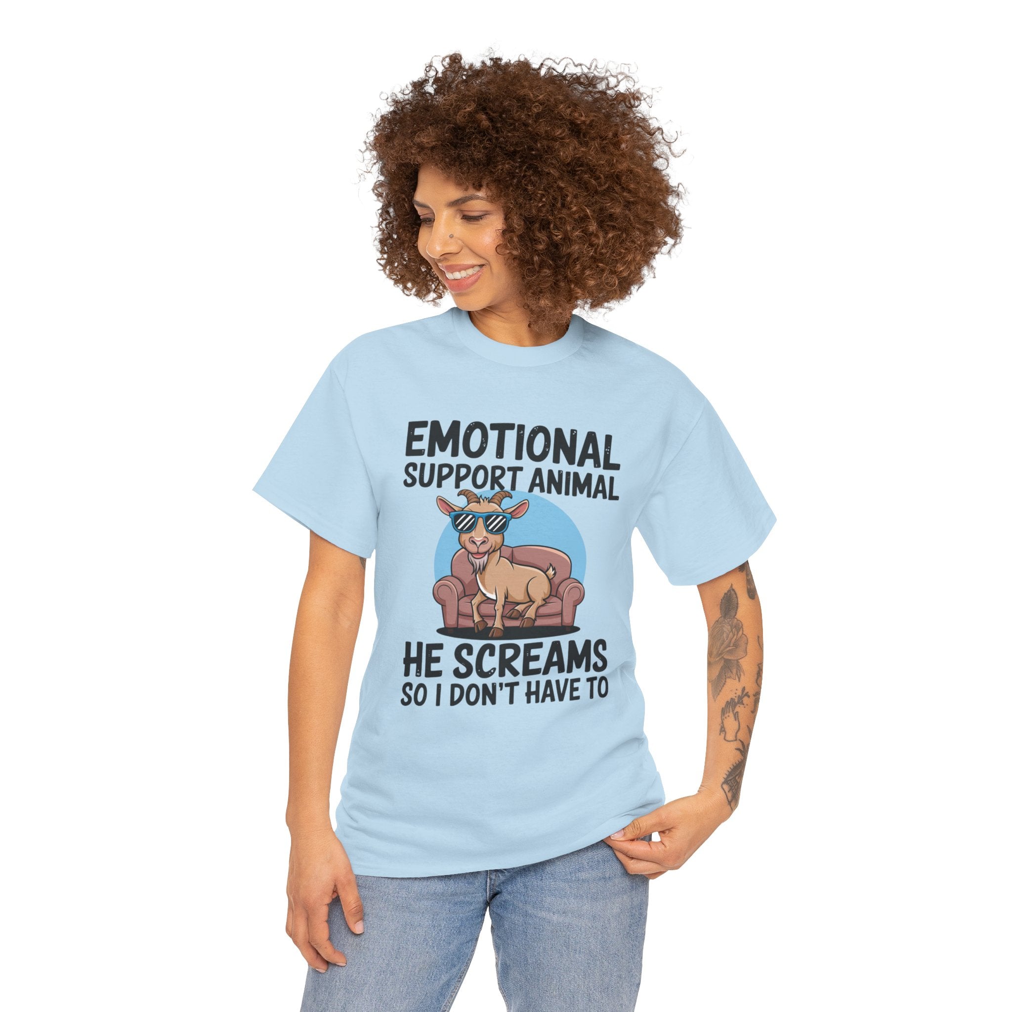 Funny Goat T-Shirt — He Screams So I Don't Have To Emotional Support Animal Gift Tee