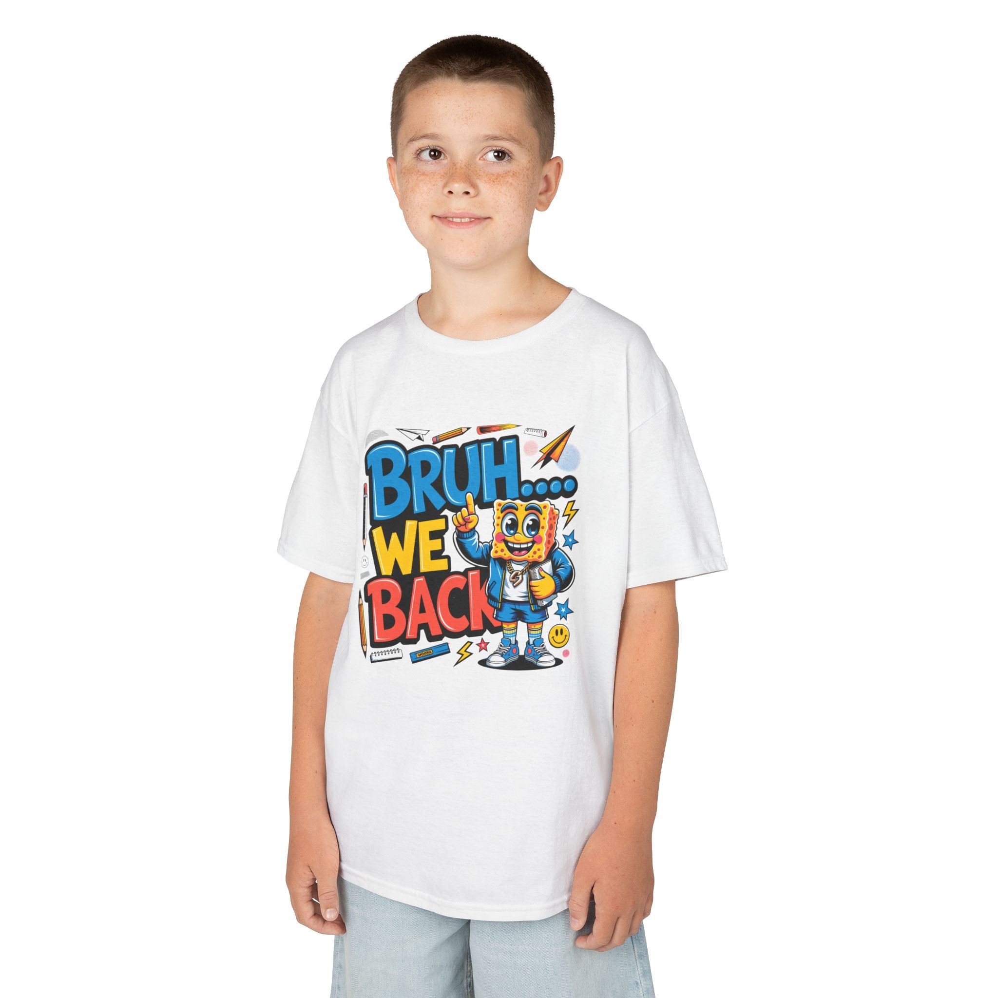 Kids Tee — "Bruh... We Back" Cartoon Sponge Graphic