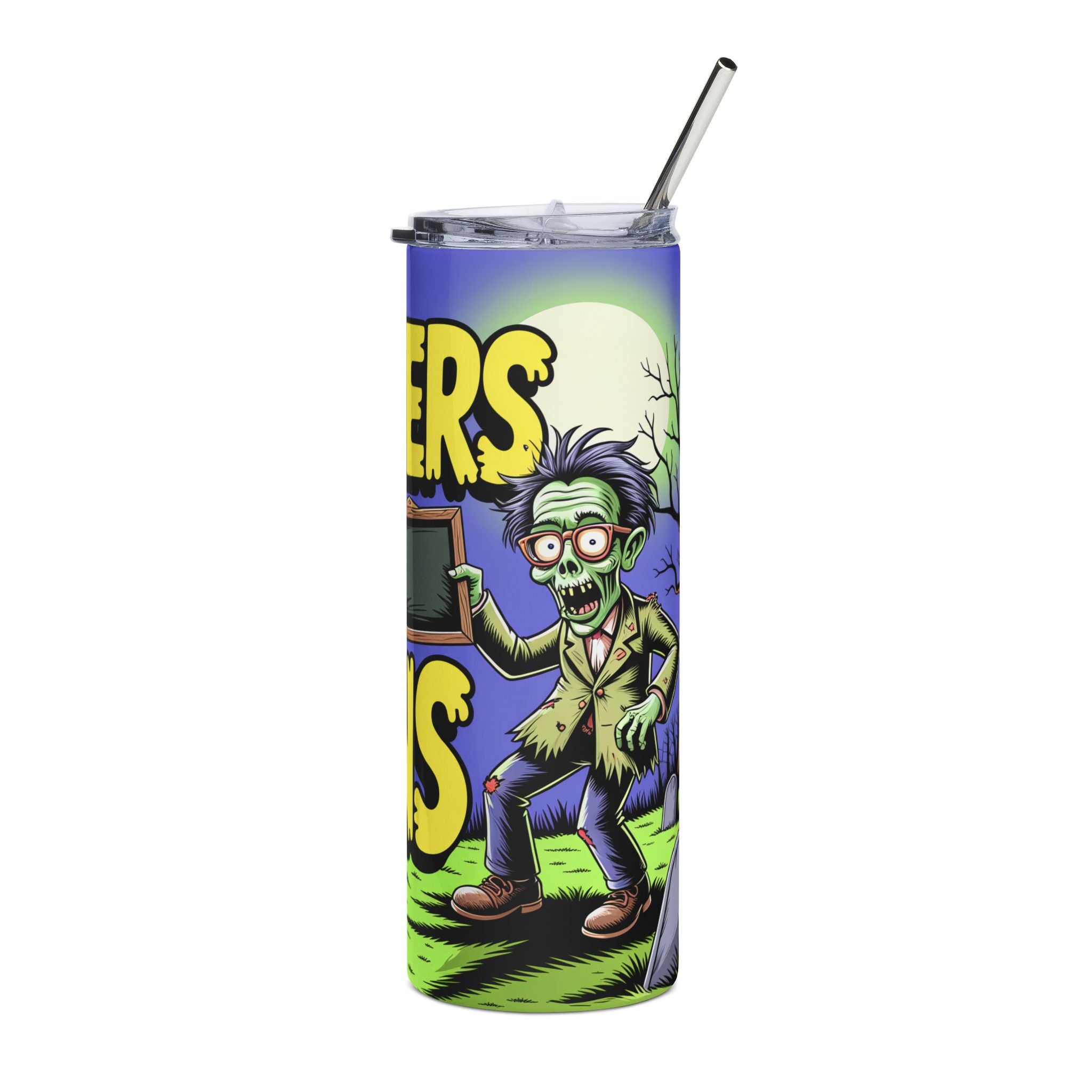 Funny Teacher Halloween 20oz Stainless Steel Tumbler — Love Brains Custom Name Chalkboard Gift Travel Cup