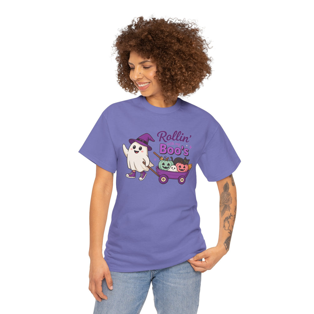 Rollin' Boo's Halloween Tee — Cute Ghost Wagon Pumpkin Kids Shirt