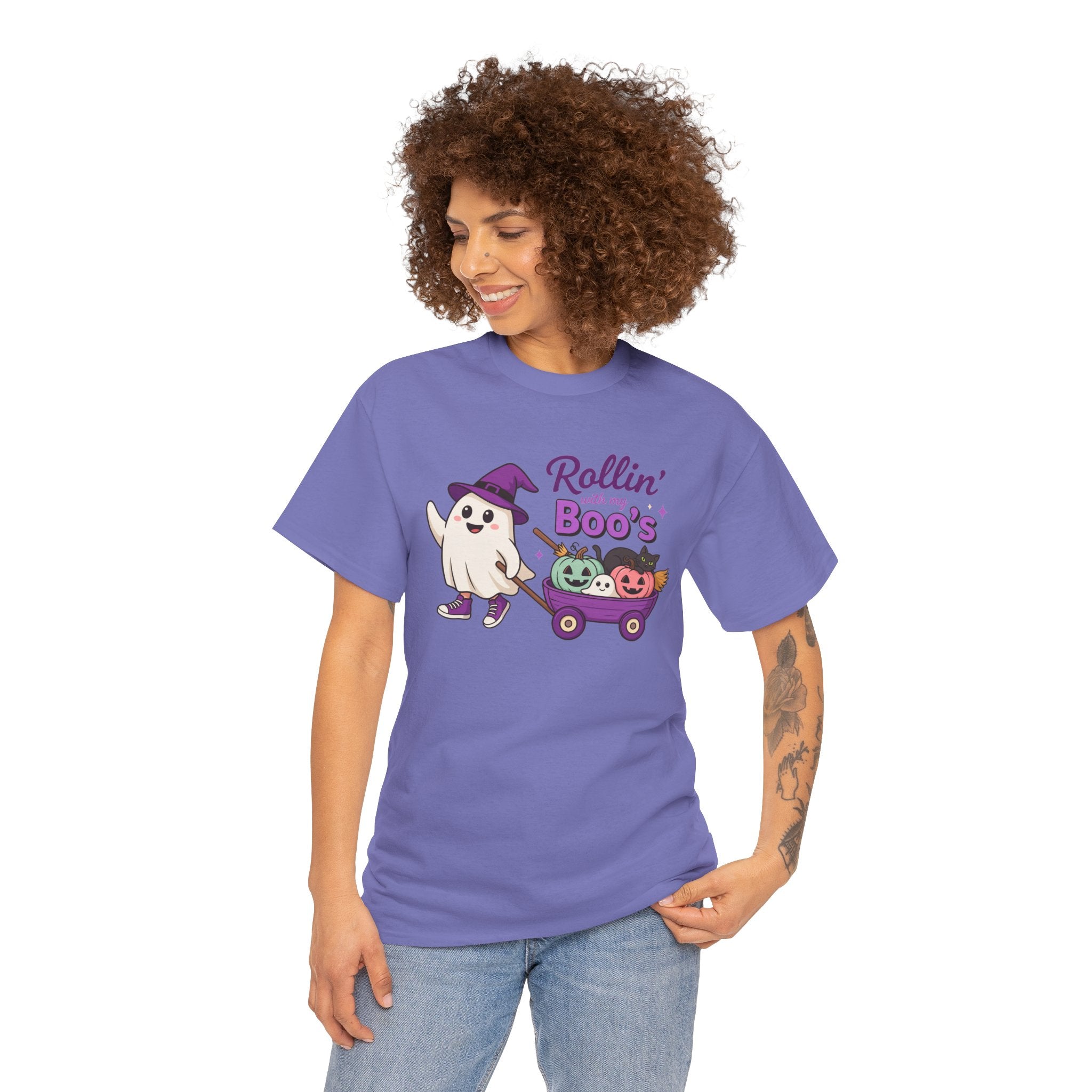 Rollin' Boo's Halloween Tee — Cute Ghost Wagon Pumpkin Kids Shirt