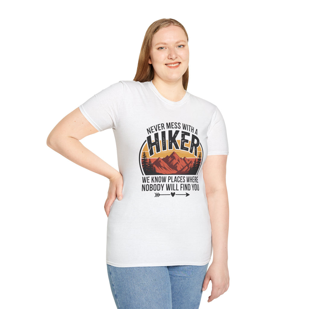 Hiker T-Shirt — "Never Mess With a Hiker" Mountain Sunset Tee