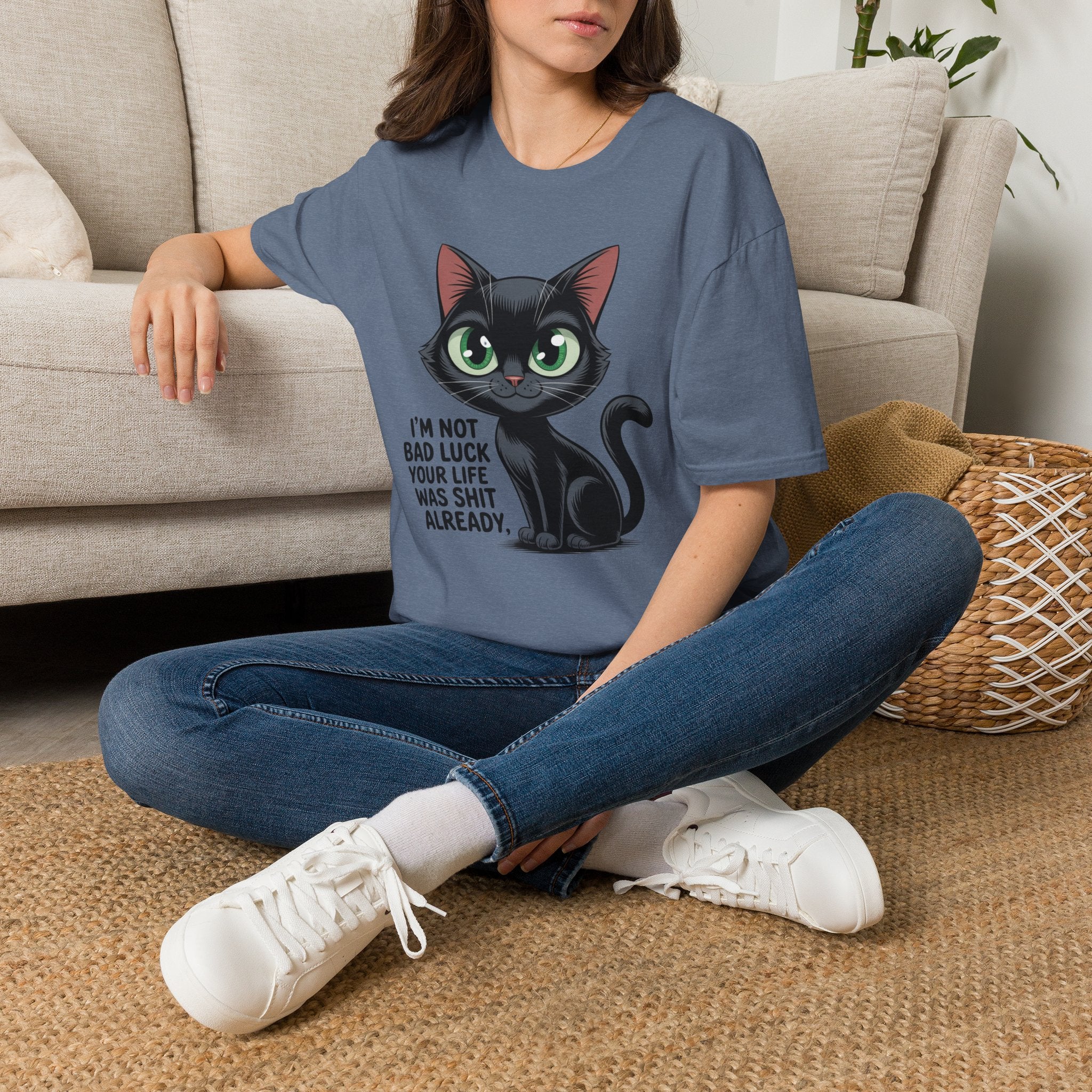 Funny Black Cat T-Shirt — I'm Not Bad Luck Dark Humor Gift Tee for Cat Lovers