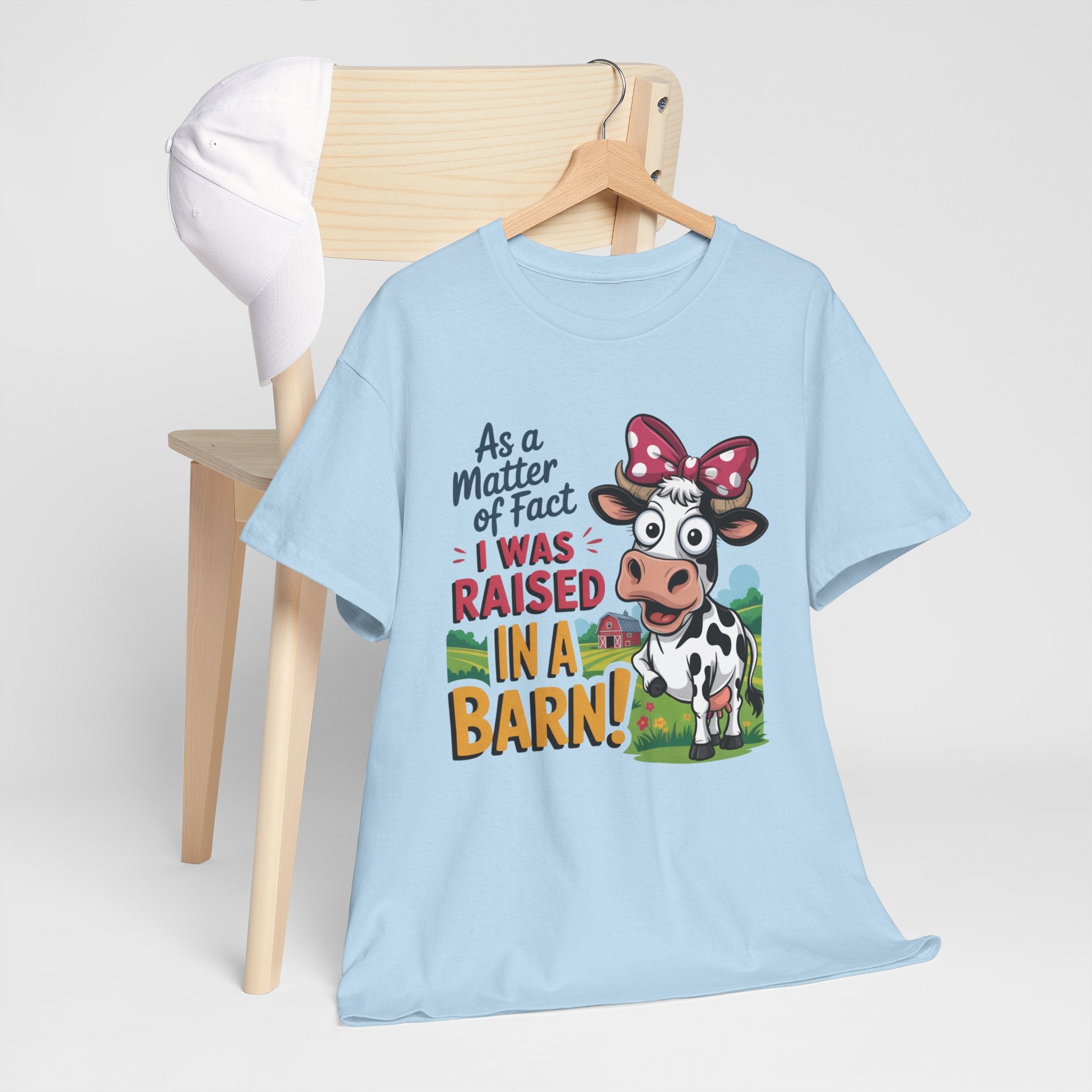Raised in a Barn Cow Graphic Tee — Funny Farm Animal Shirt