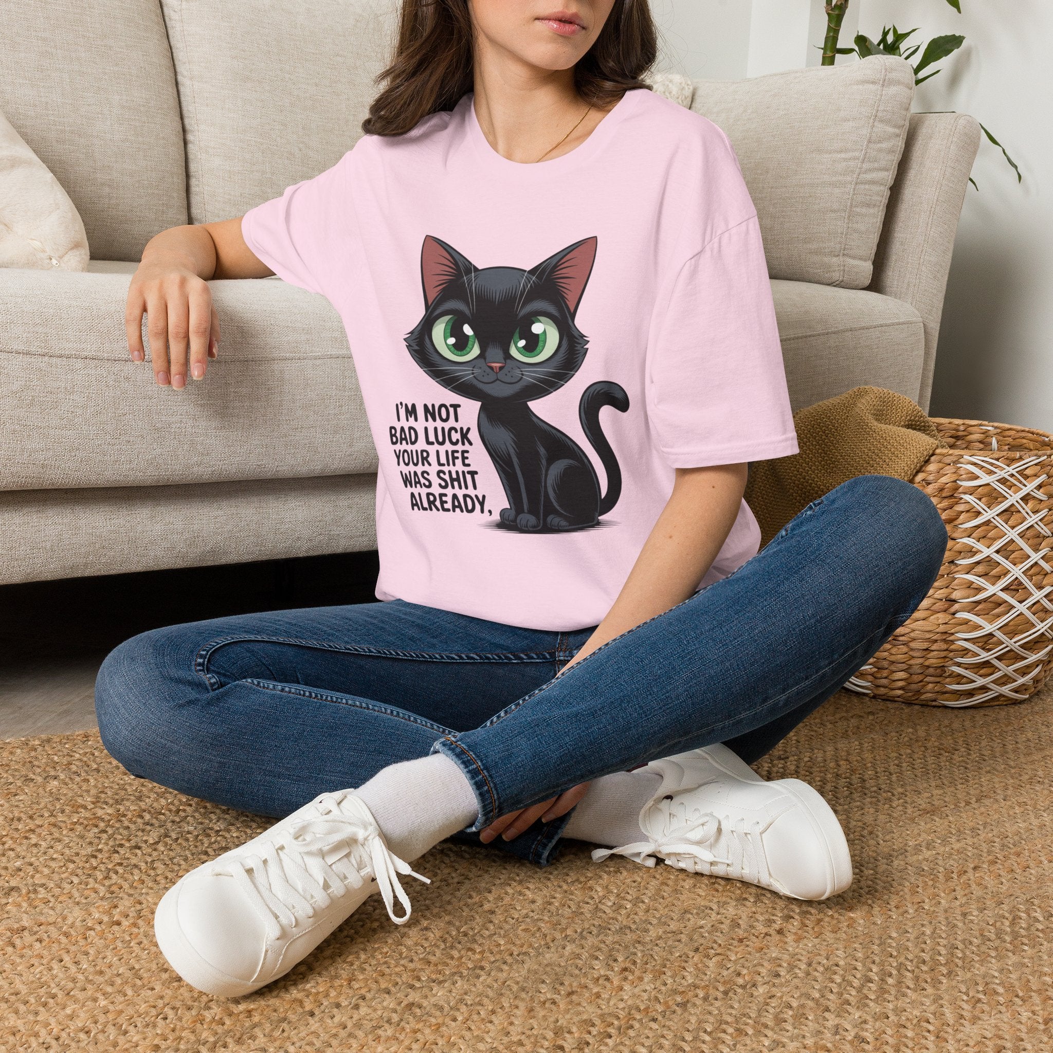 Funny Black Cat T-Shirt — I'm Not Bad Luck Dark Humor Gift Tee for Cat Lovers