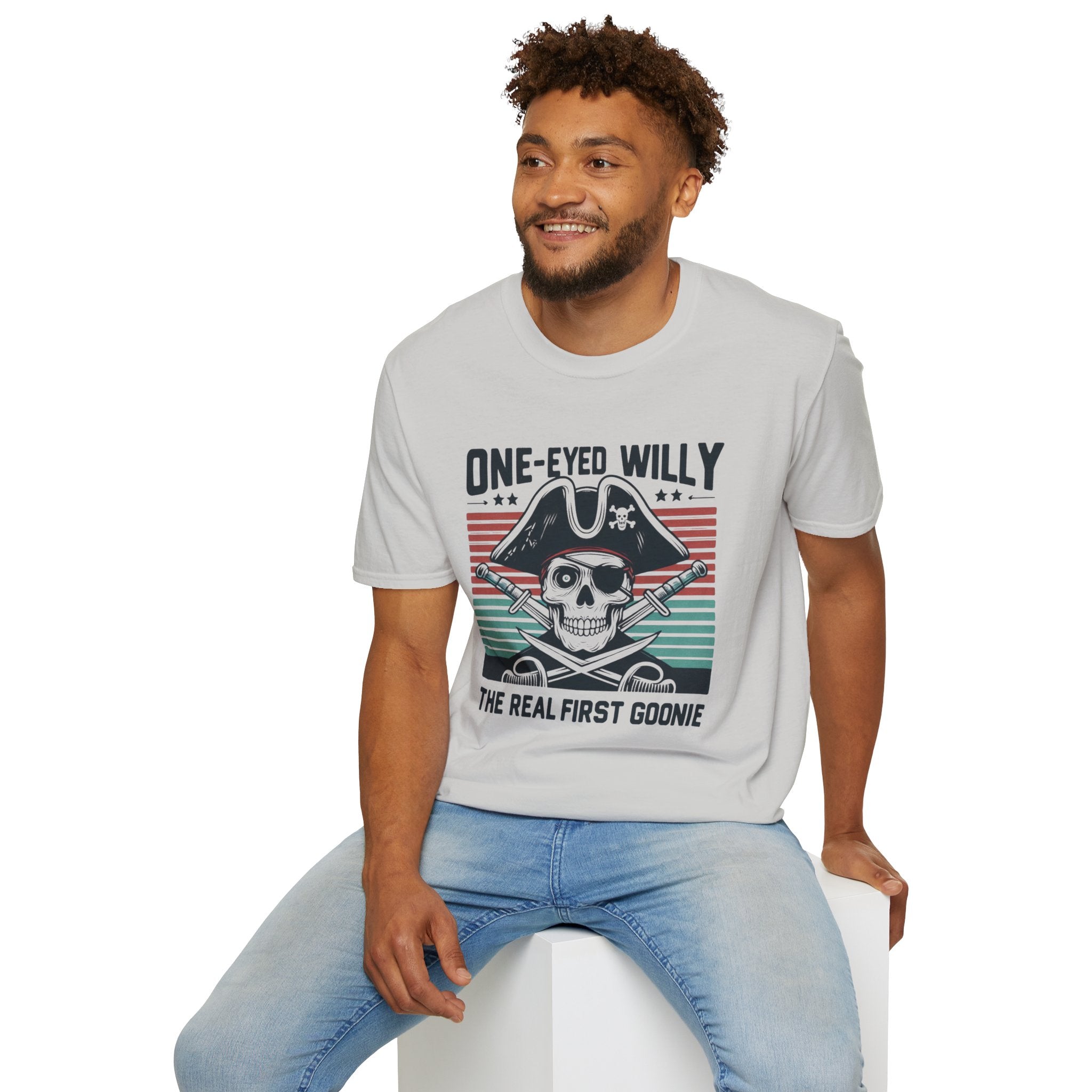 One-Eyed Willy Skull T-Shirt — Vintage Pirate 'The Real First Goonie' Tee