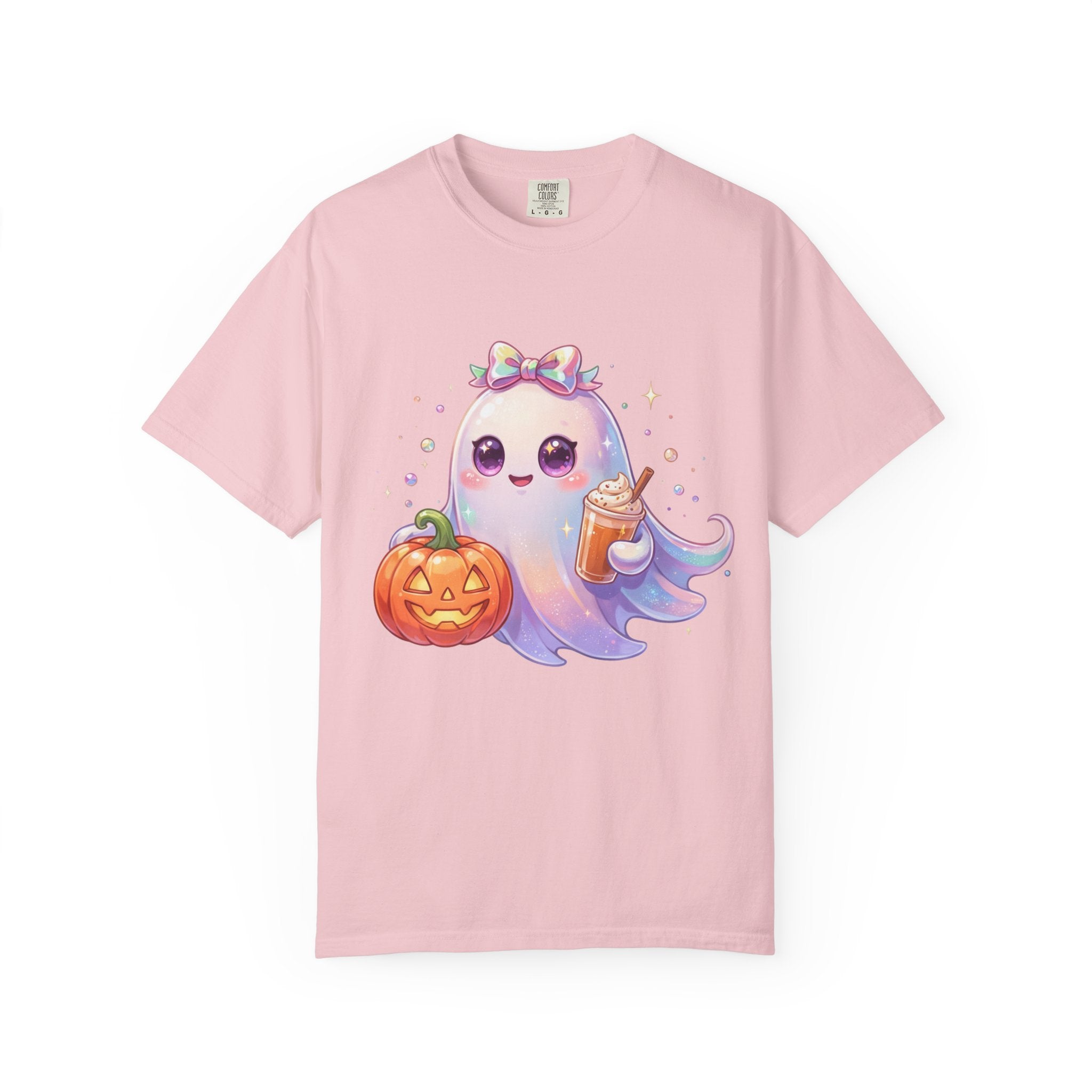 Cute Halloween Ghost T-Shirt — Kawaii Pumpkin & Candy Drink Graphic