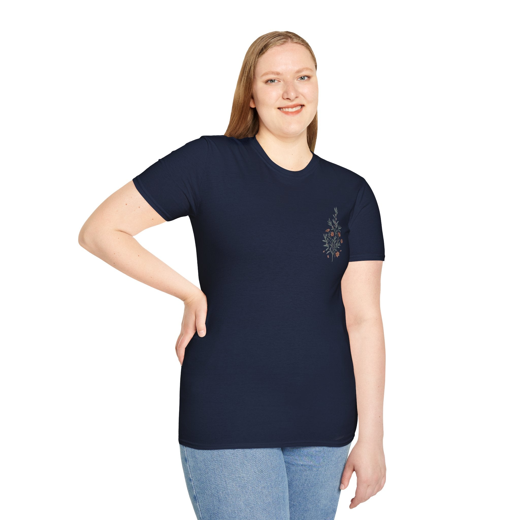Floral Corner Tee — Minimal Wildflower Pocket T‑Shirt