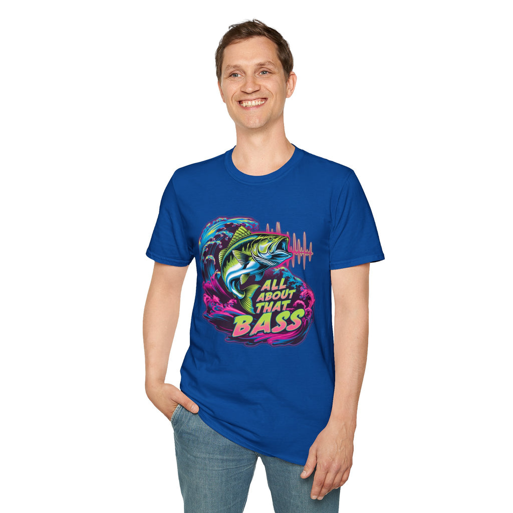 Bass Fishing T-Shirt — "All About That Bass" Retro Wave Graphic