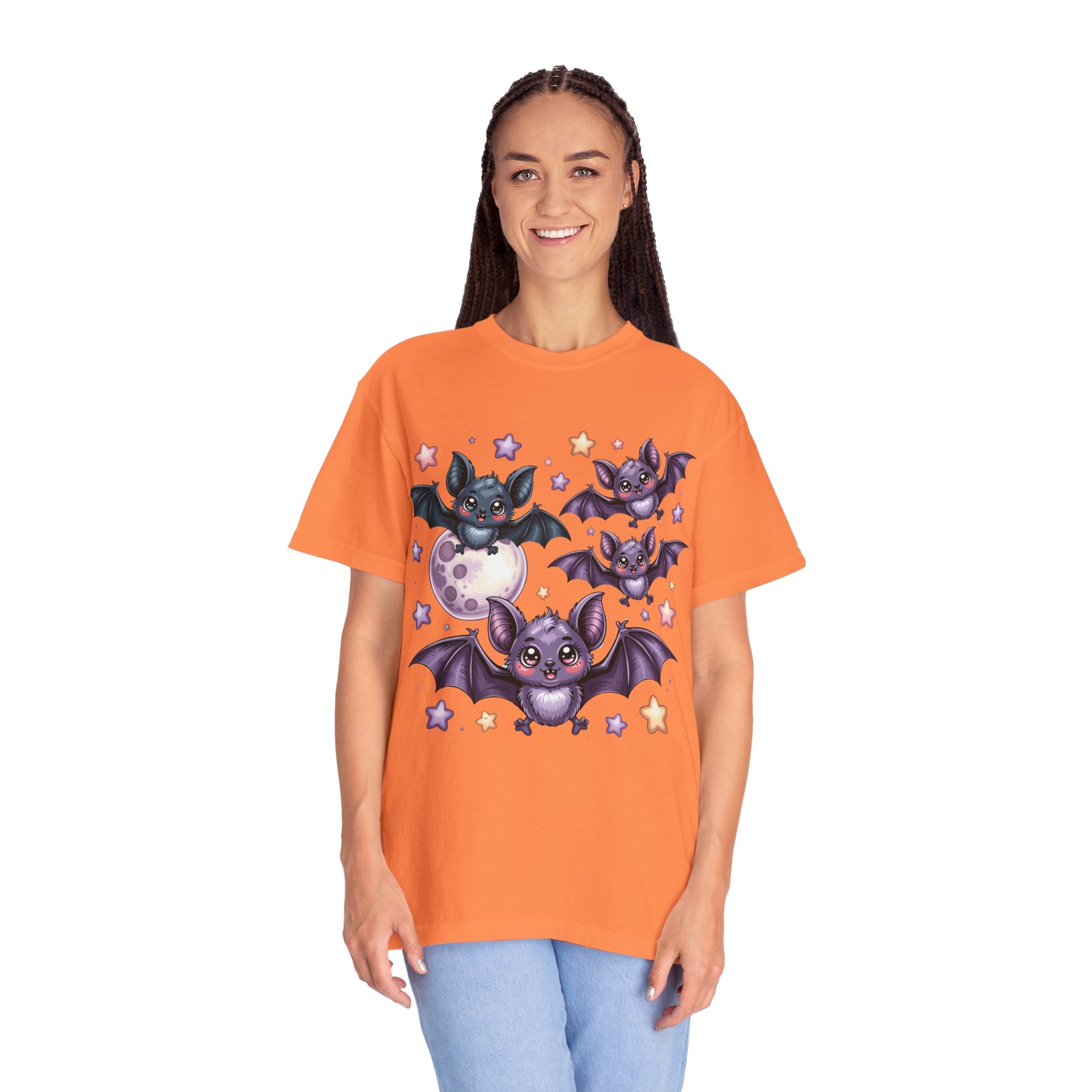 Cute Purple Bats T-Shirt — Kawaii Night Moon & Stars Tee