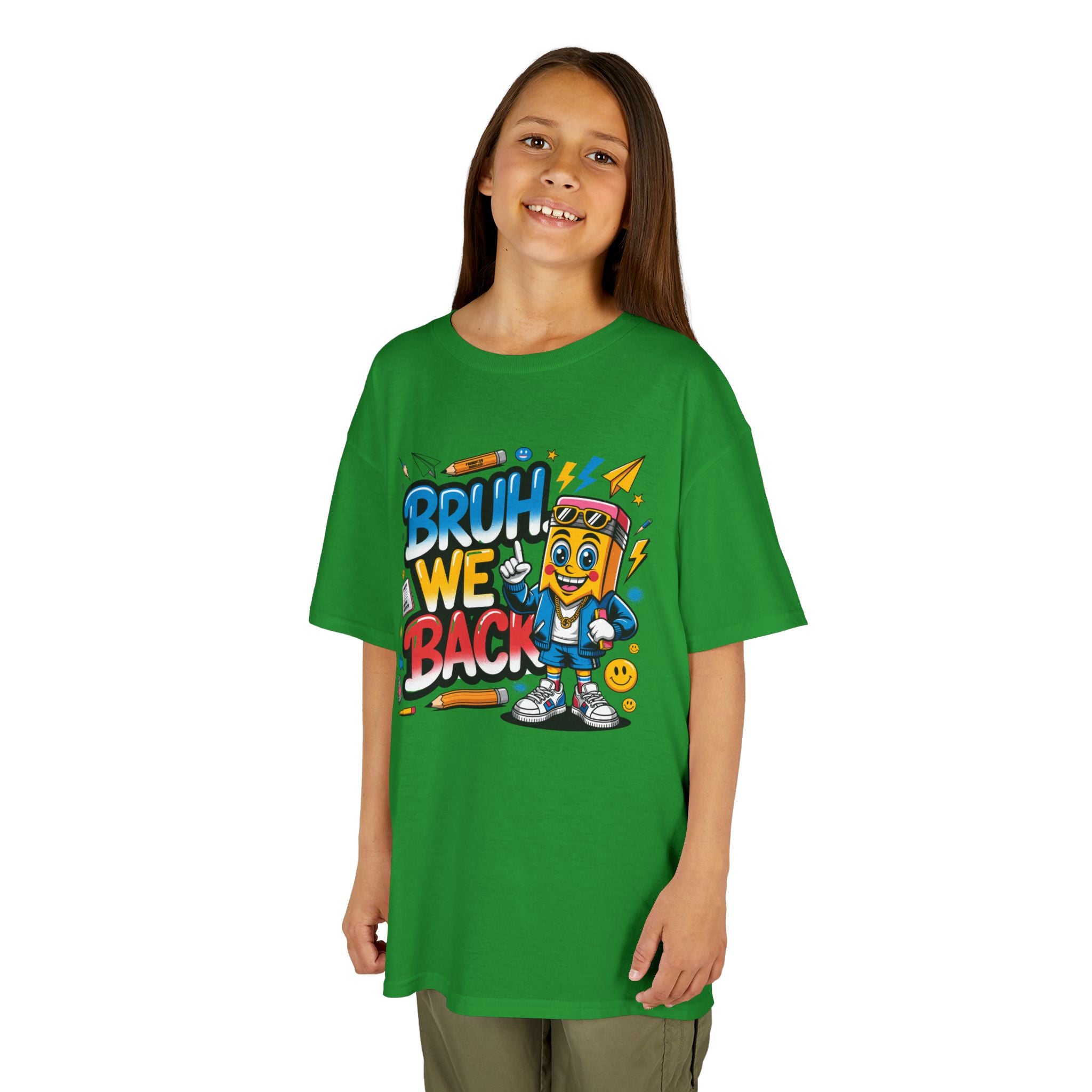 Kids Tee — "Bruh We Back" Retro Cartoon Graphic Shirt