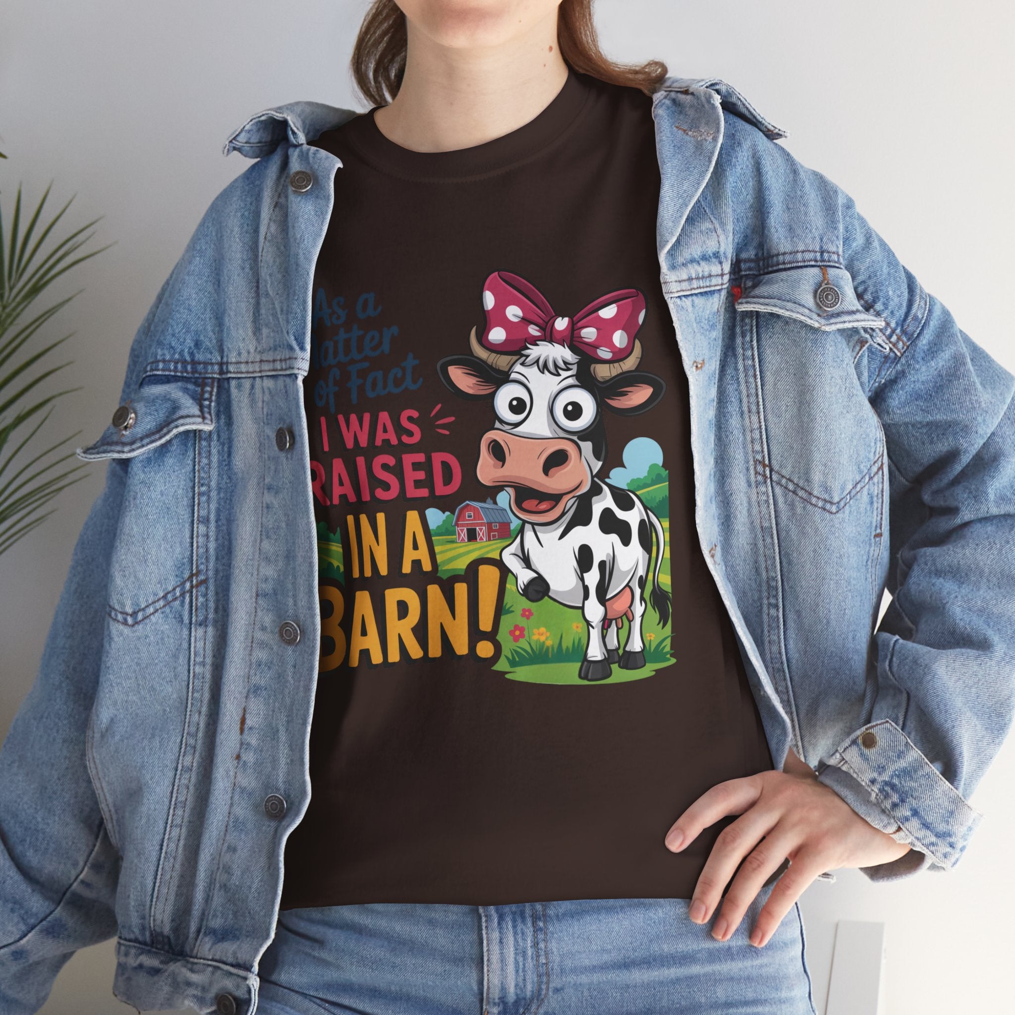 Raised in a Barn Cow Graphic Tee — Funny Farm Animal Shirt