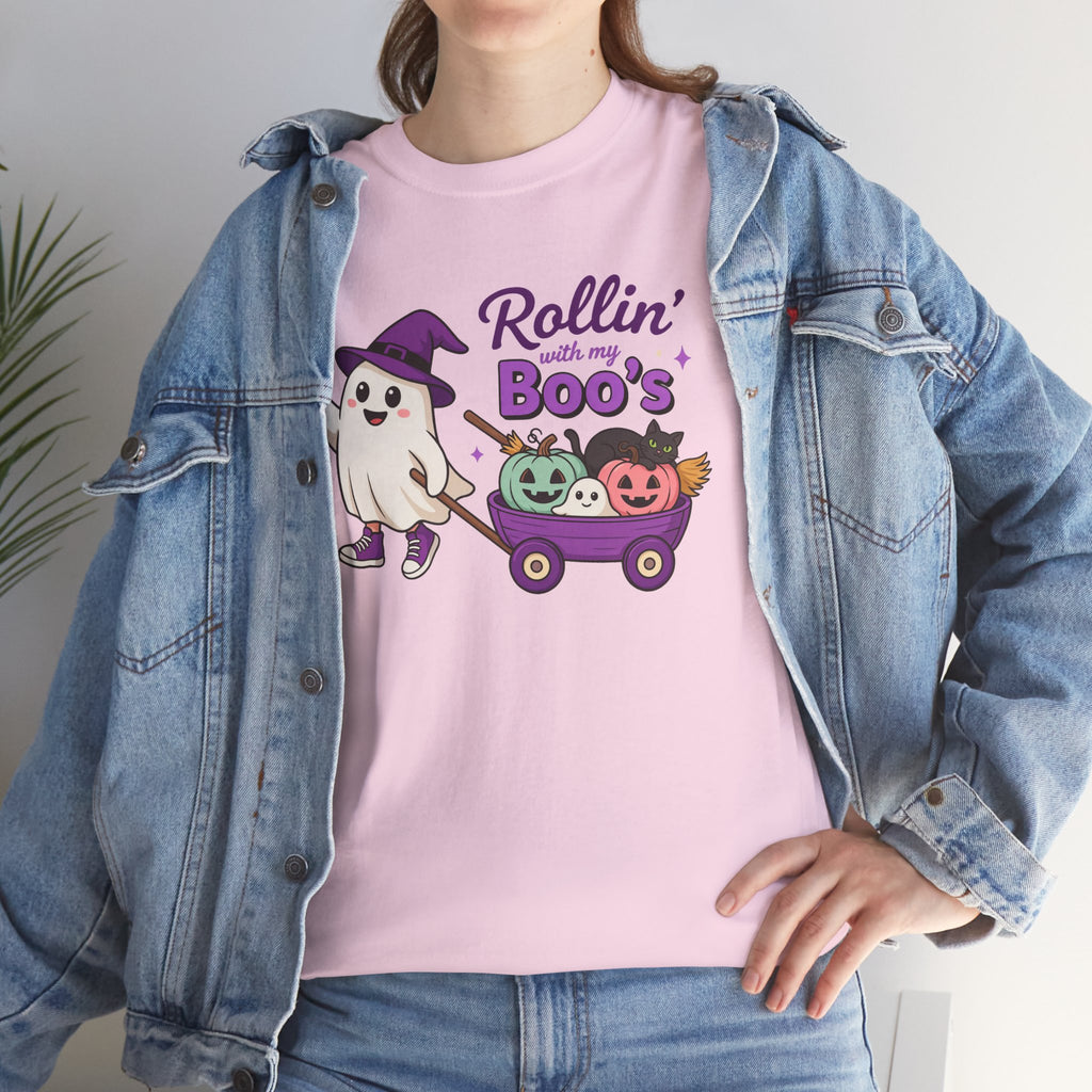 Rollin' Boo's Halloween Tee — Cute Ghost Wagon Pumpkin Kids Shirt