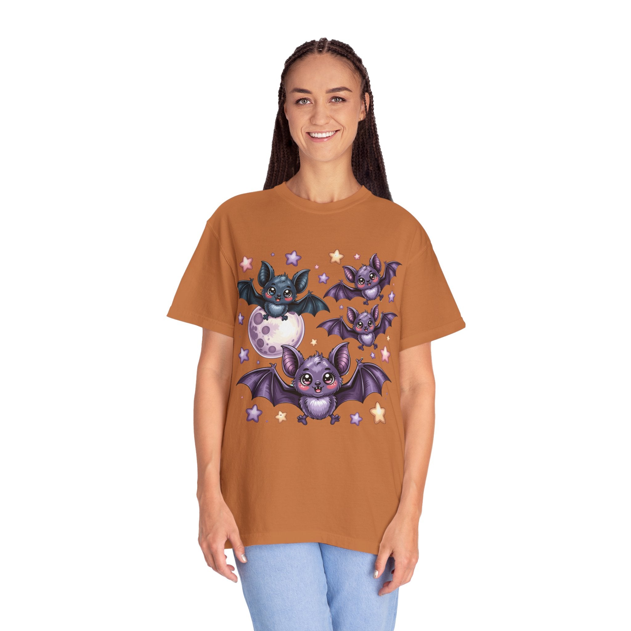 Cute Purple Bats T-Shirt — Kawaii Night Moon & Stars Tee