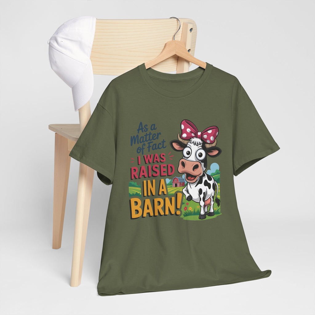 Raised in a Barn Cow Graphic Tee — Funny Farm Animal Shirt