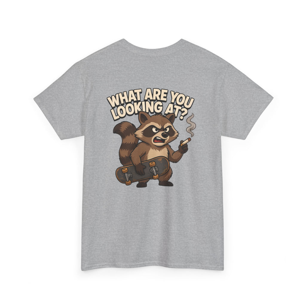 Graphic Tee — "What Are You Looking At?" Raccoon Illustration T-Shirt