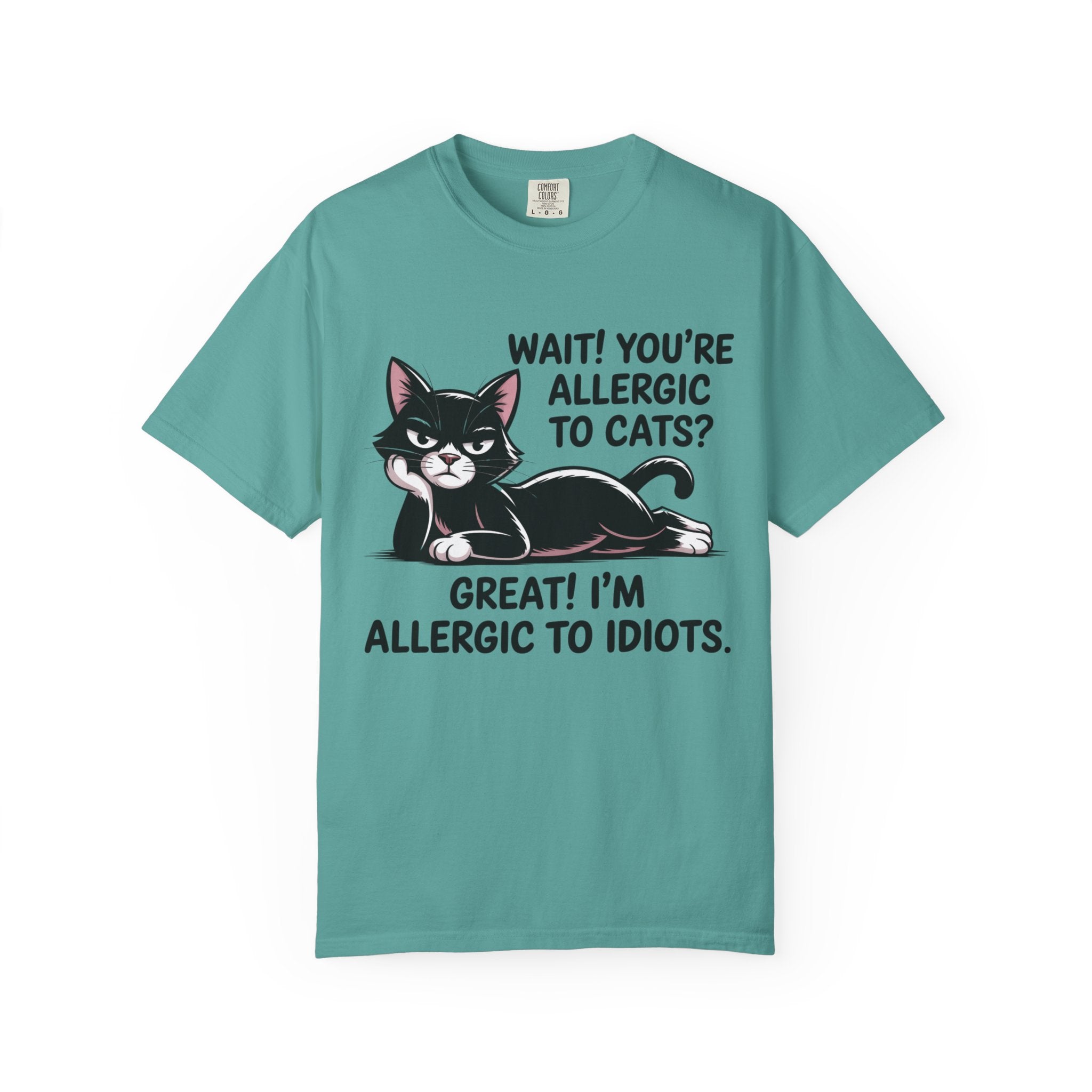 Funny Cat Lover T-Shirt — Allergic to Idiots Humor Gift Tee for Cat Moms