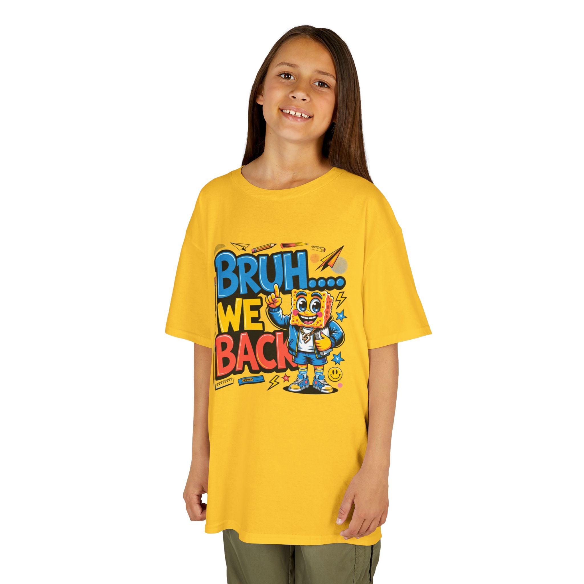 Kids Tee — "Bruh... We Back" Cartoon Sponge Graphic