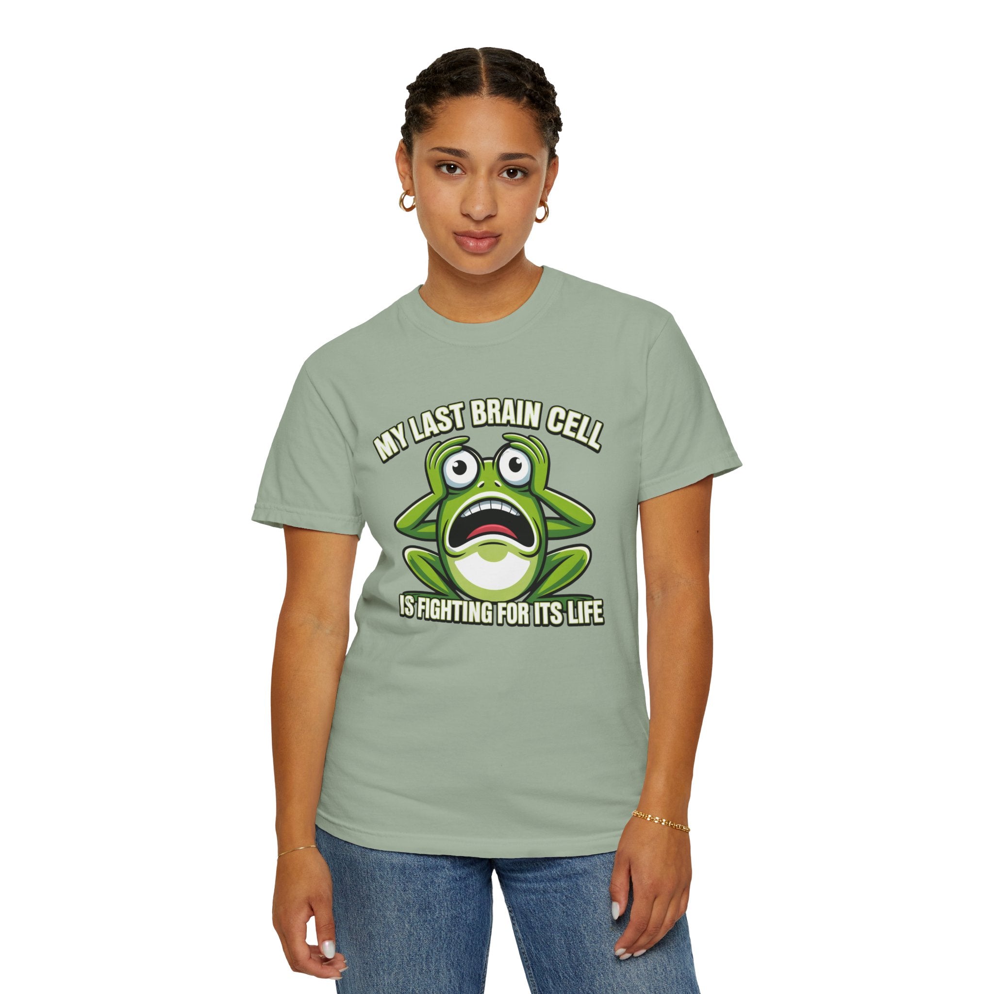Funny Frog Graphic T-Shirt — My Last Brain Cell Is Fighting For Its Life Humor Gift Tee for Women