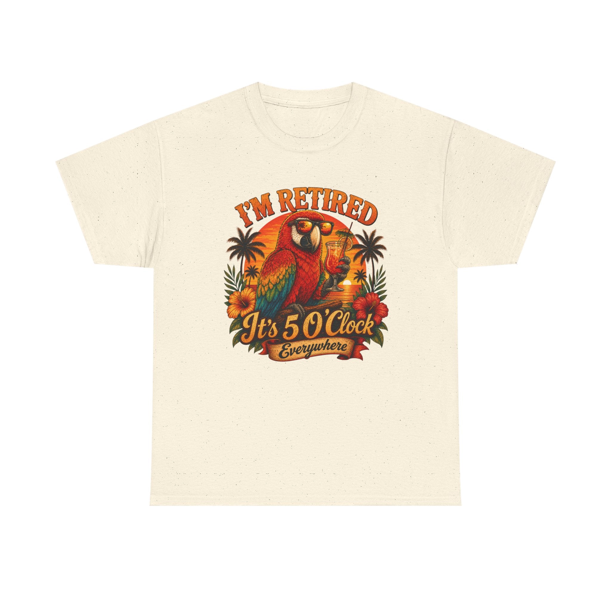 Funny Retirement T-Shirt — It's 5 O'Clock Everywhere Parrot Gift Tee for Retirees