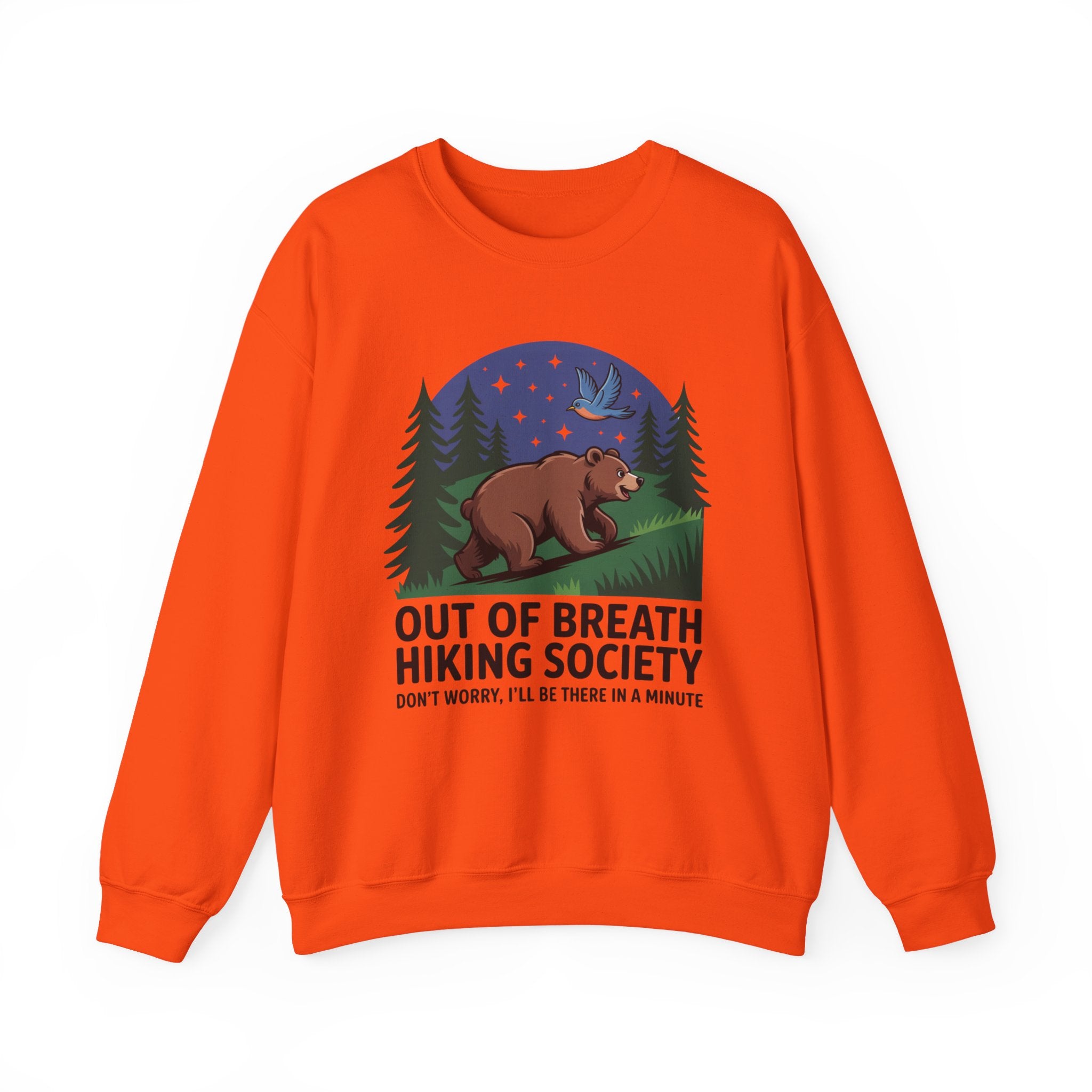 Out of Breath Hiking Society Crewneck Sweatshirt — Funny Bear Camping Graphic