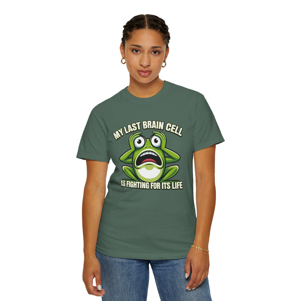 Funny Frog Graphic T-Shirt — My Last Brain Cell Is Fighting For Its Life Humor Gift Tee for Women