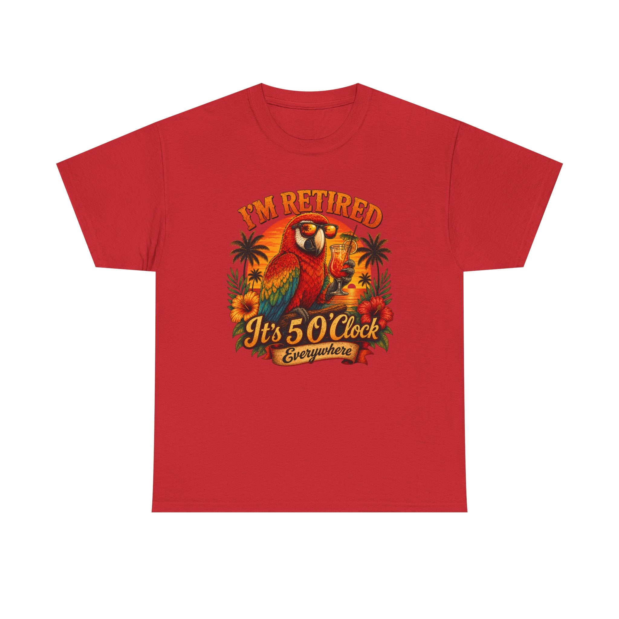 Funny Retirement T-Shirt — It's 5 O'Clock Everywhere Parrot Gift Tee for Retirees
