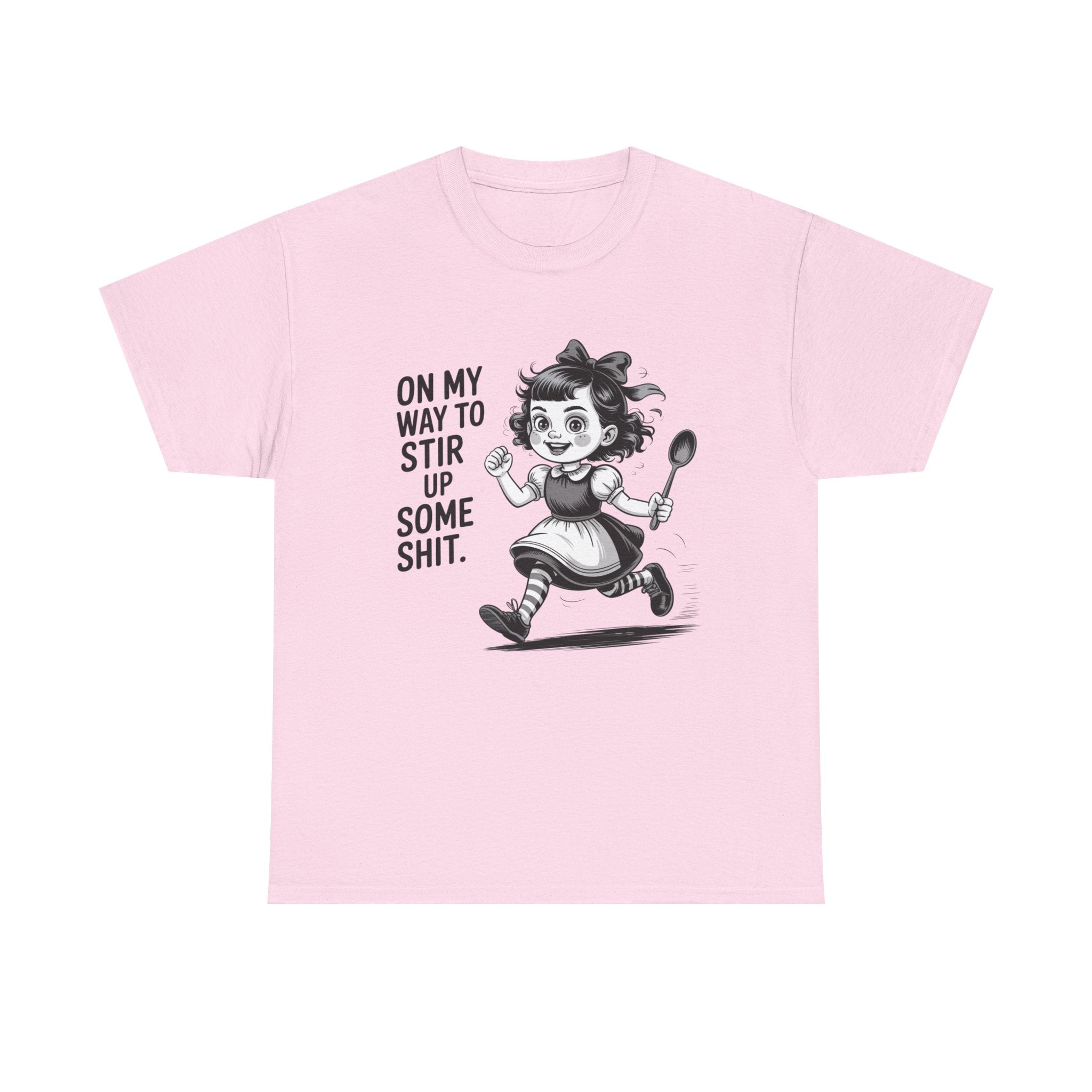 Stir Up Some Shit Tee — Retro Mischief Girl Graphic T-Shirt