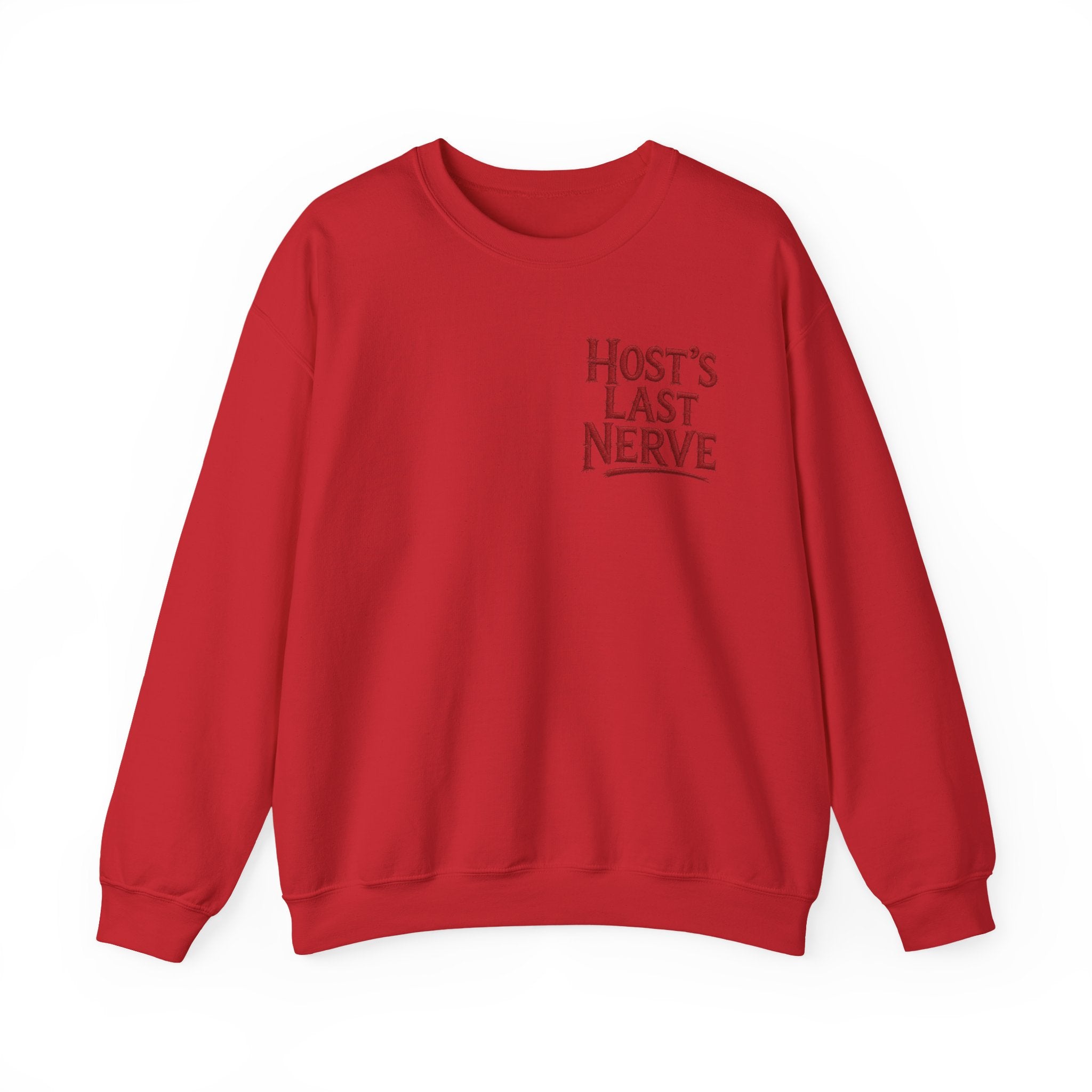 Funny Thanksgiving Host Crewneck Sweatshirt — Host's Last Nerve Merlot Spill Turkey Humor Gift Pullover