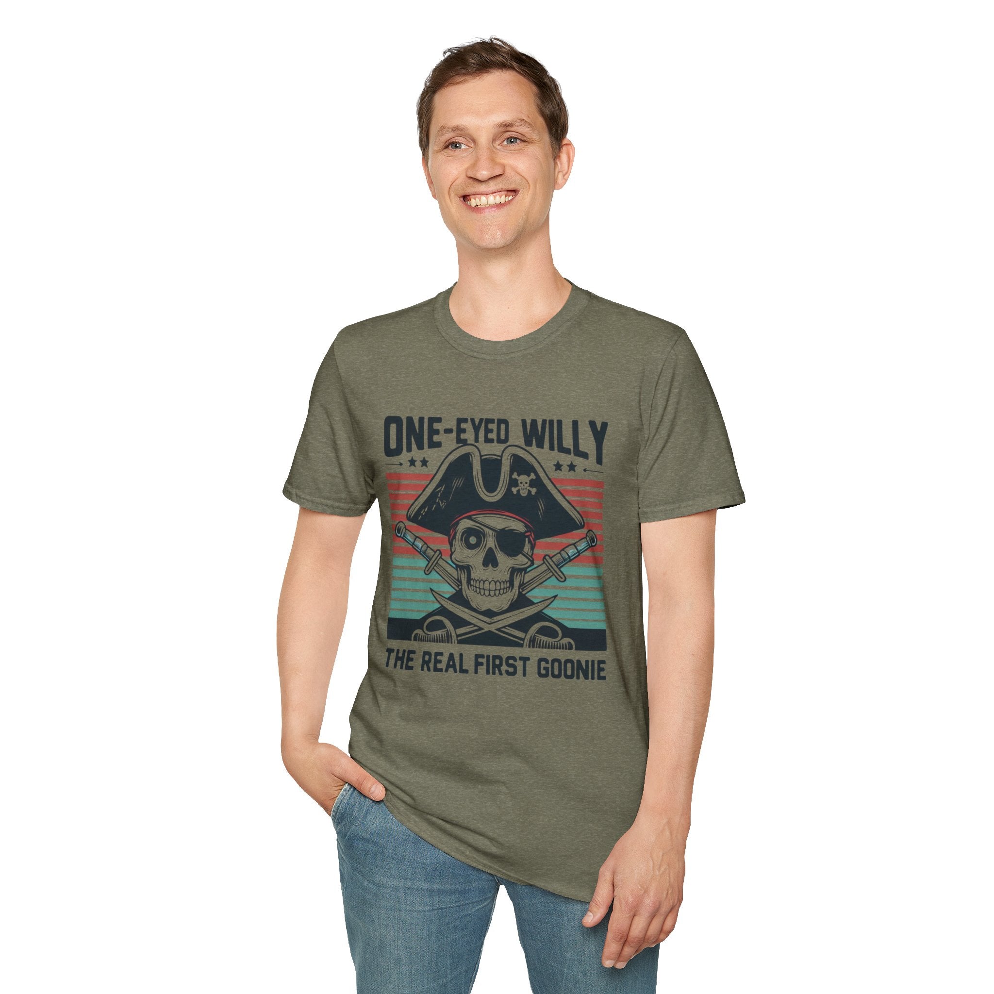 One-Eyed Willy Skull T-Shirt — Vintage Pirate 'The Real First Goonie' Tee