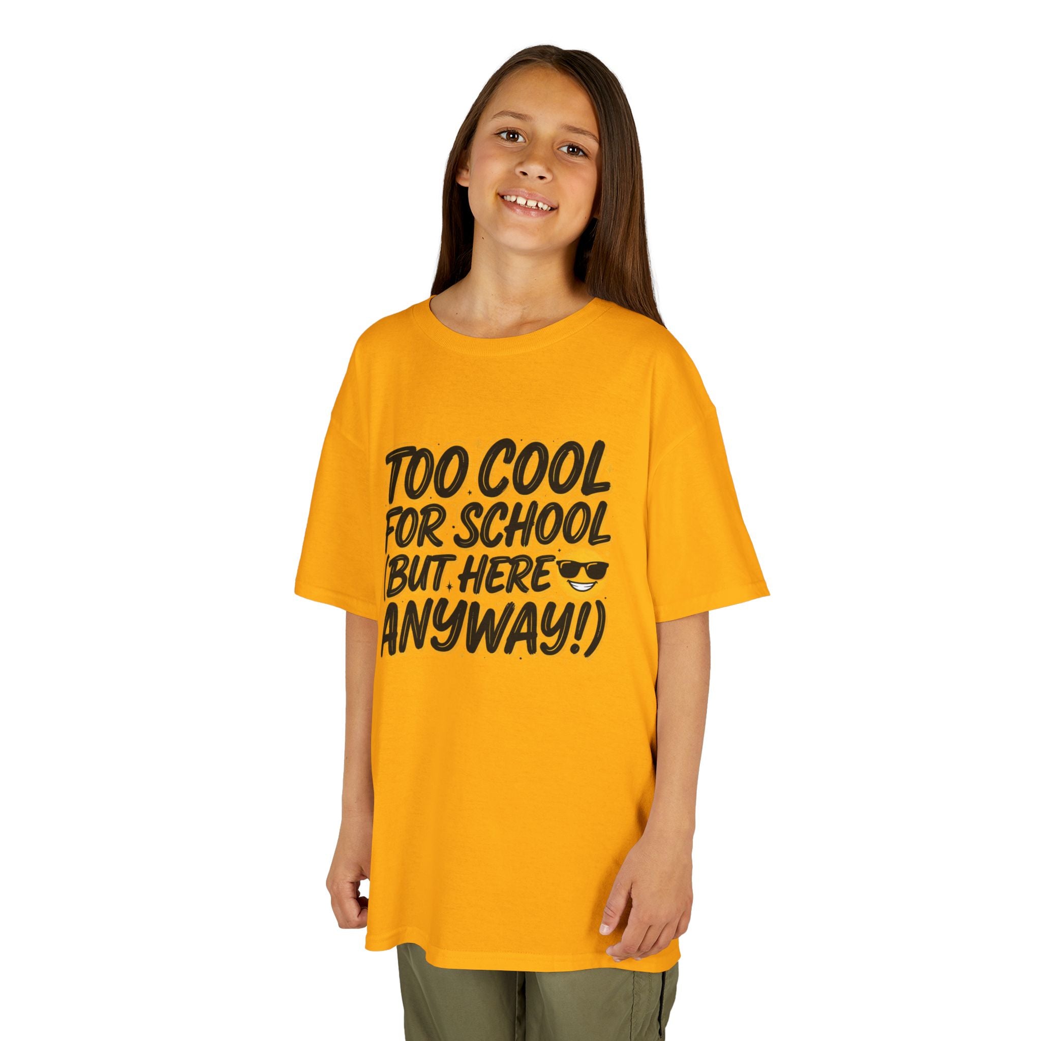 Kids T‑Shirt — "Too Cool for School (But Here Anyway!)" Graphic Tee, Back‑to‑School Funny Shirt for Kids