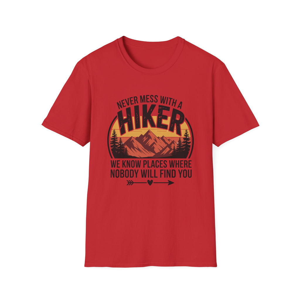 Hiker T-Shirt — "Never Mess With a Hiker" Mountain Sunset Tee