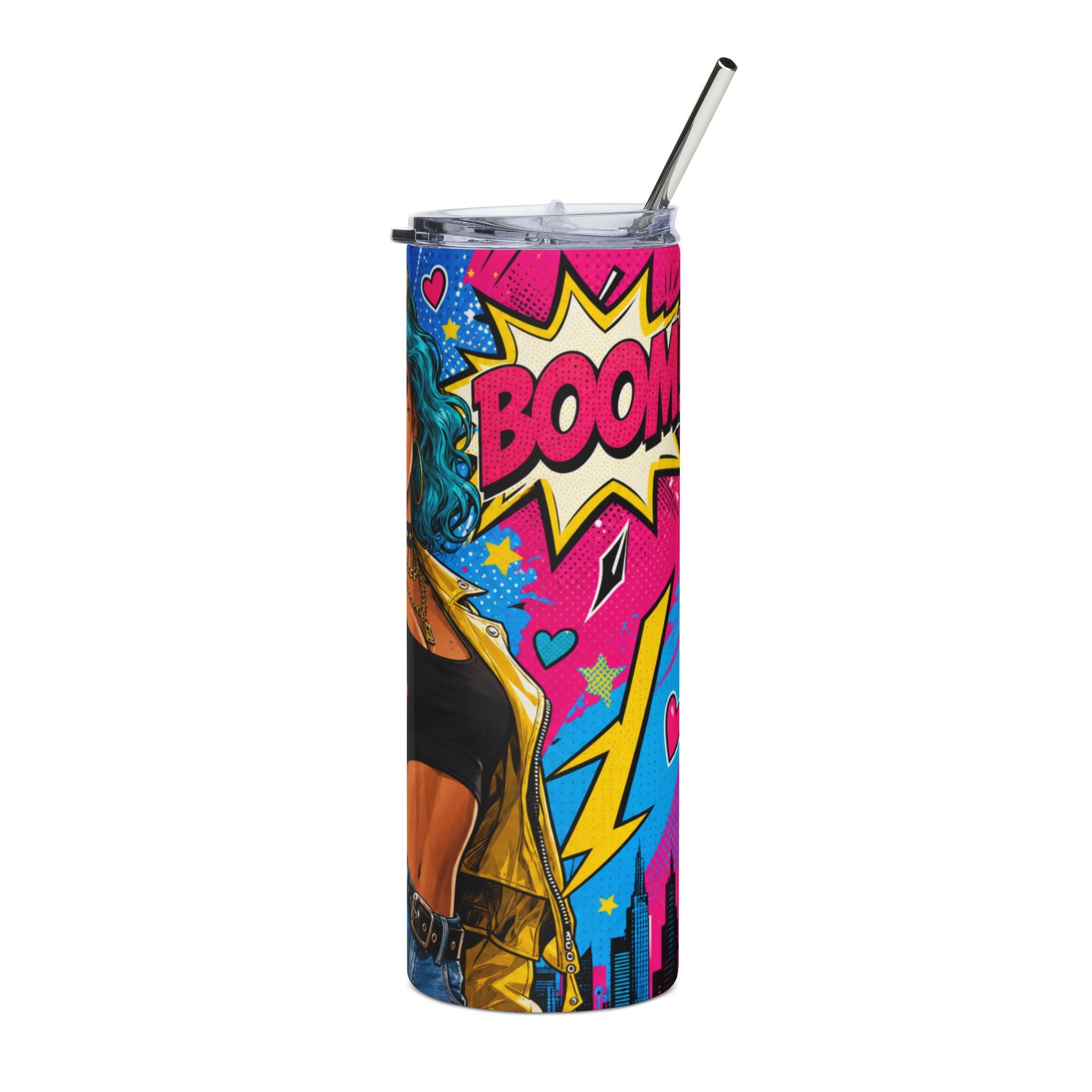 Colorful Pop Art 20oz Stainless Steel Tumbler — Rebel Girl Design Insulated Gift Travel Cup for Women