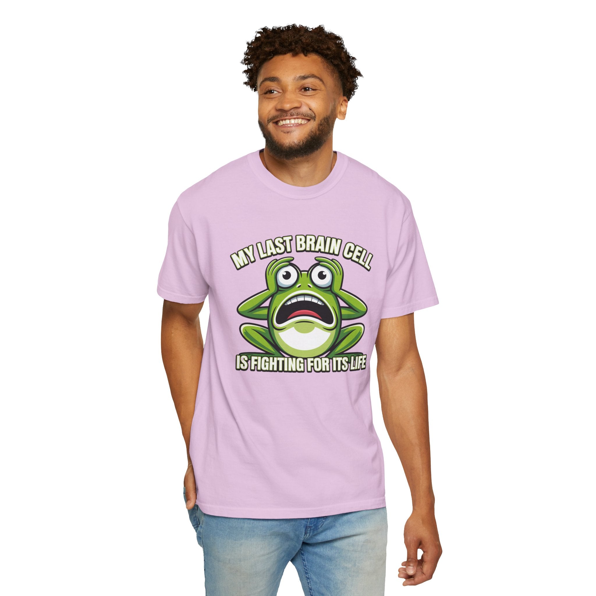 Funny Frog Graphic T-Shirt — My Last Brain Cell Is Fighting For Its Life Humor Gift Tee for Women