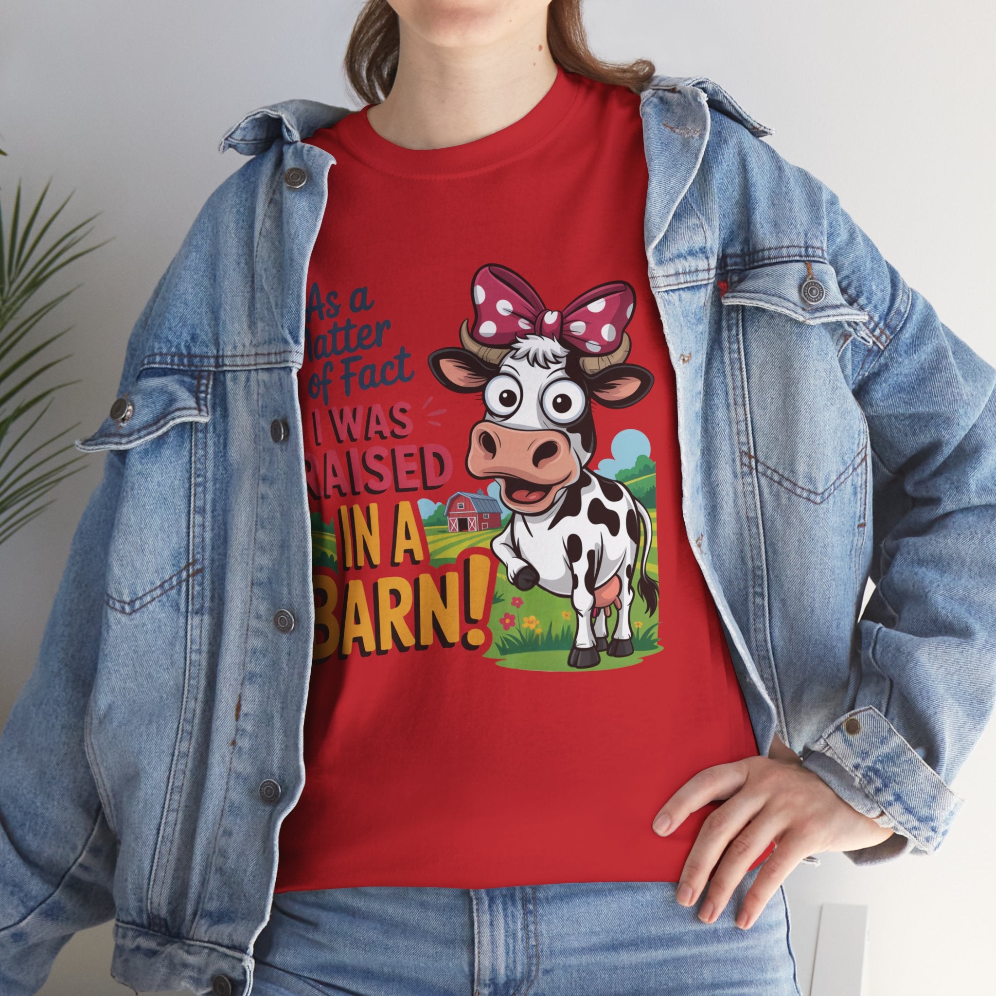 Raised in a Barn Cow Graphic Tee — Funny Farm Animal Shirt