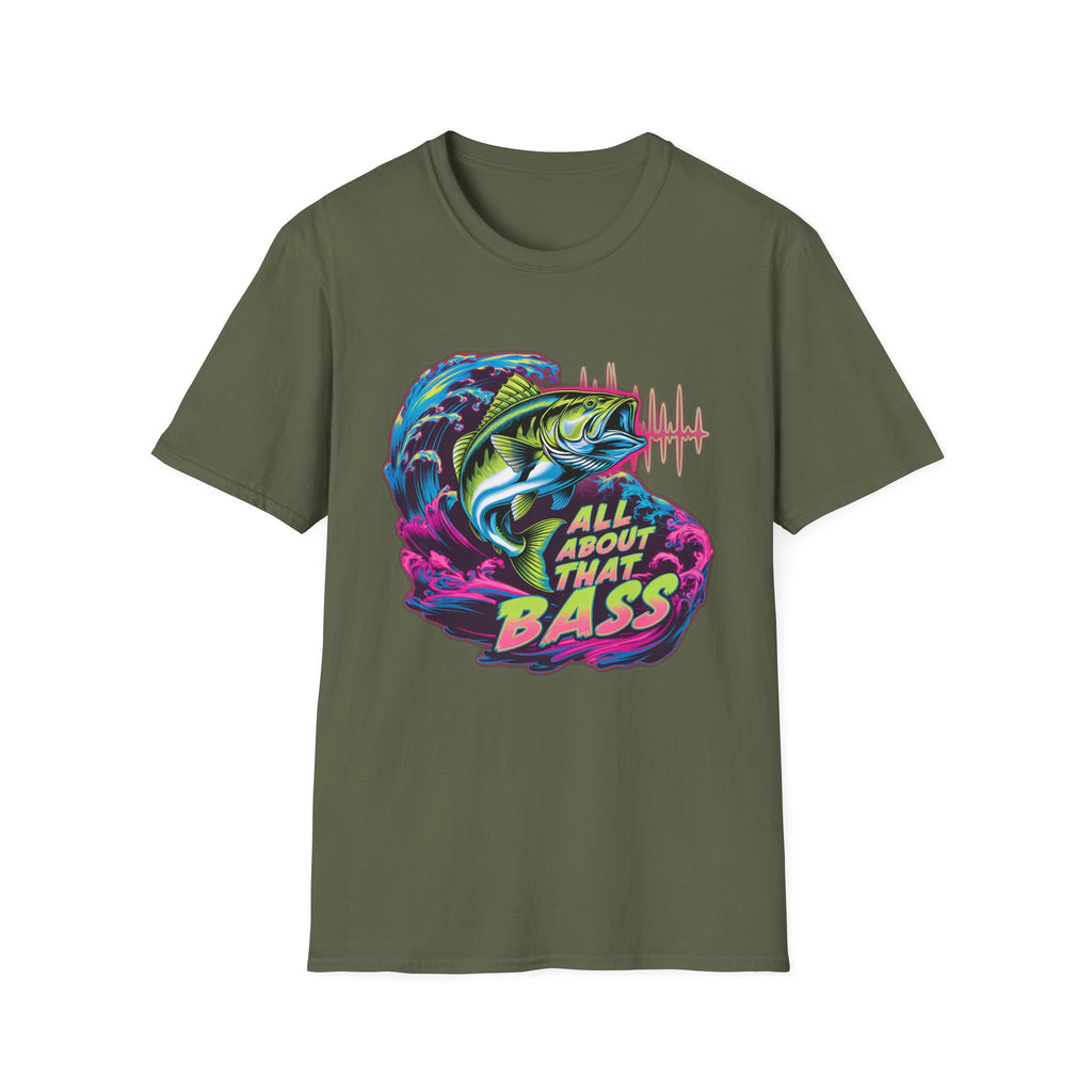 Bass Fishing T-Shirt — "All About That Bass" Retro Wave Graphic