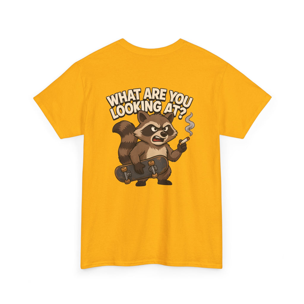 Graphic Tee — "What Are You Looking At?" Raccoon Illustration T-Shirt
