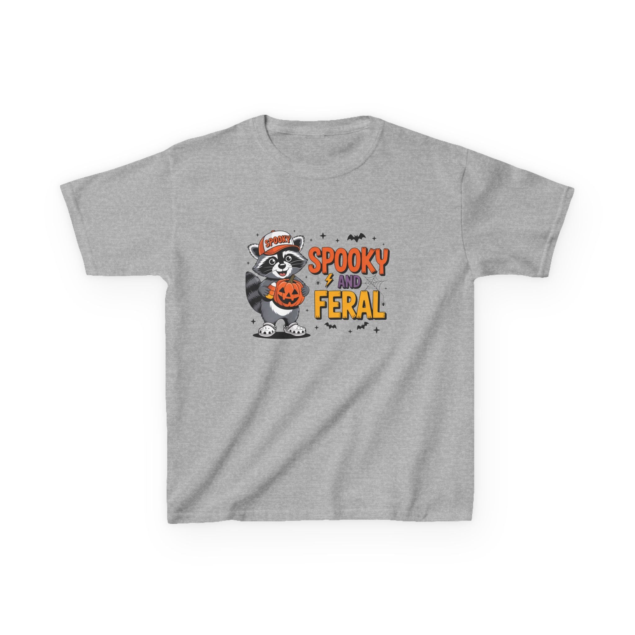 Kids Tee — "Spooky and Feral" Halloween Raccoon Pumpkin Shirt