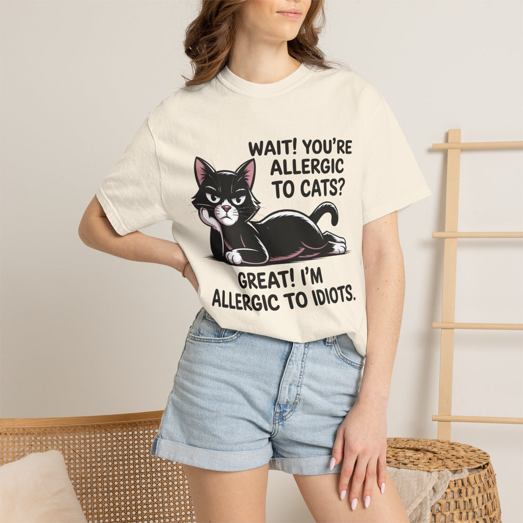 Funny Cat Lover T-Shirt — Allergic to Idiots Humor Gift Tee for Cat Moms
