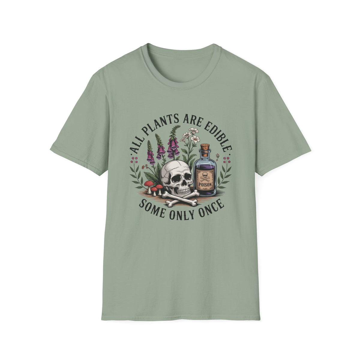 All Plants Are Edible T-Shirt — Botanical Skull & Apothecary Graphic Tee