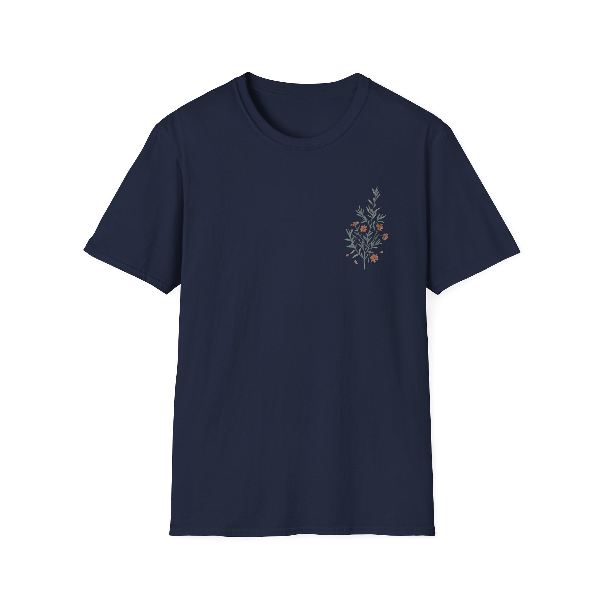 Floral Corner Tee — Minimal Wildflower Pocket T‑Shirt