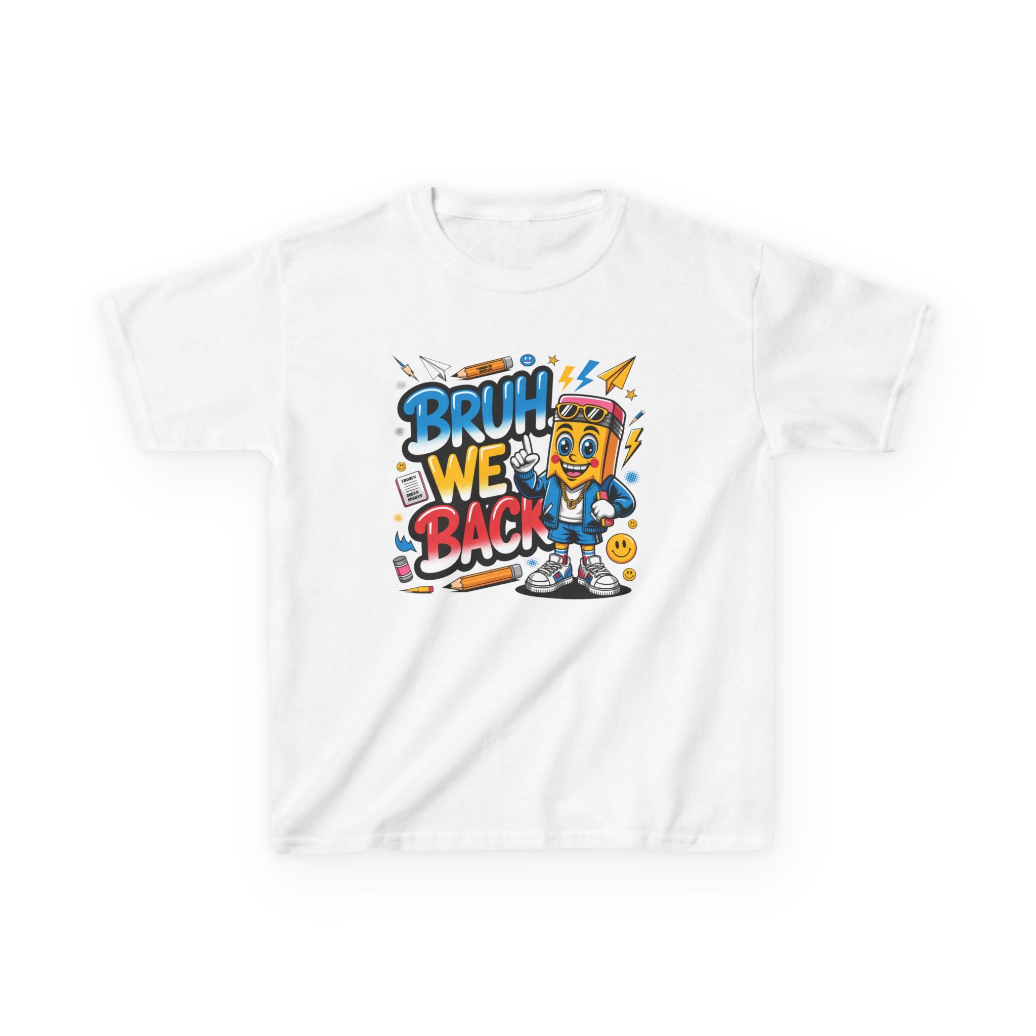 Kids Tee — "Bruh We Back" Retro Cartoon Graphic Shirt