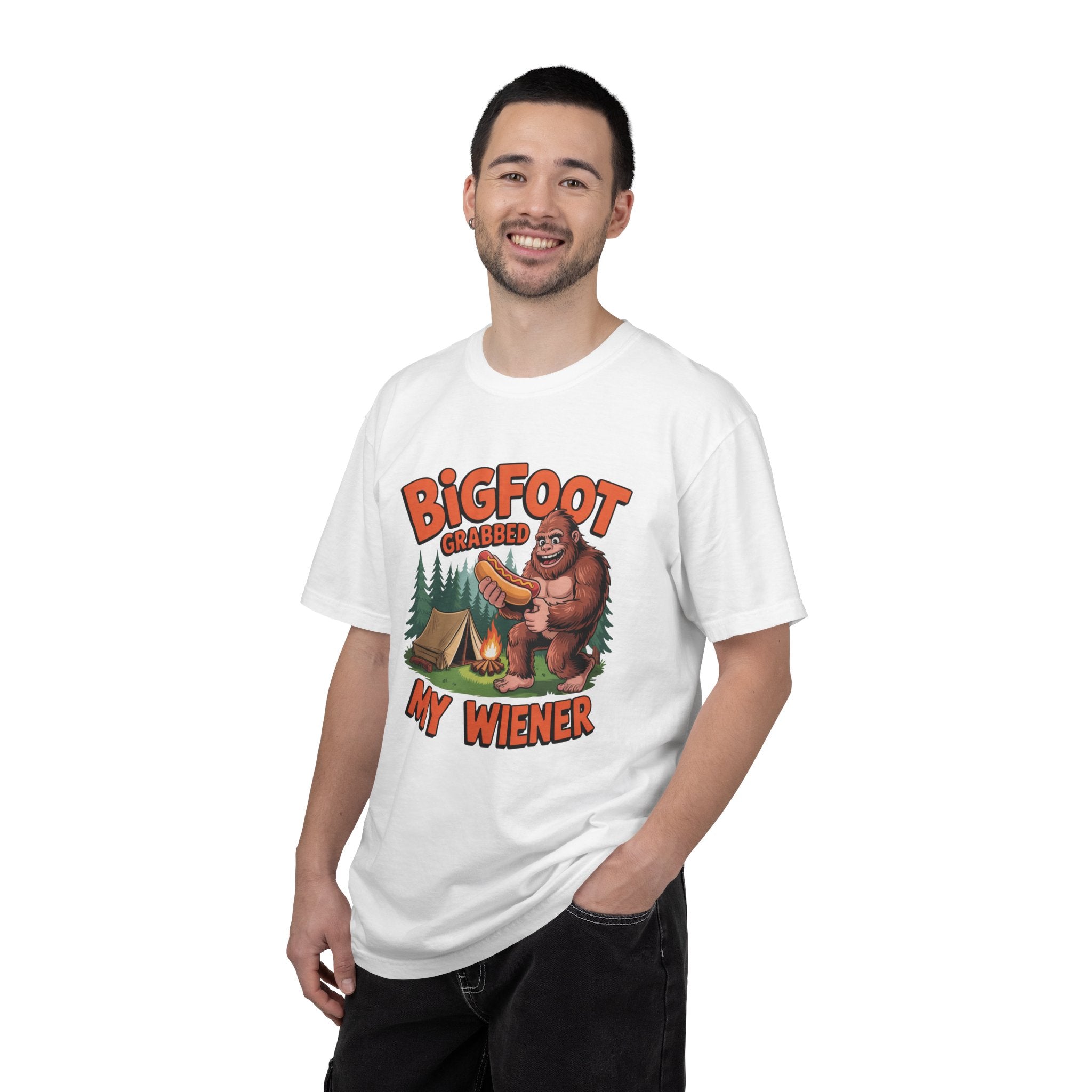 Bigfoot Grabbed My Wiener T-Shirt — Funny Camping Sasquatch Tee