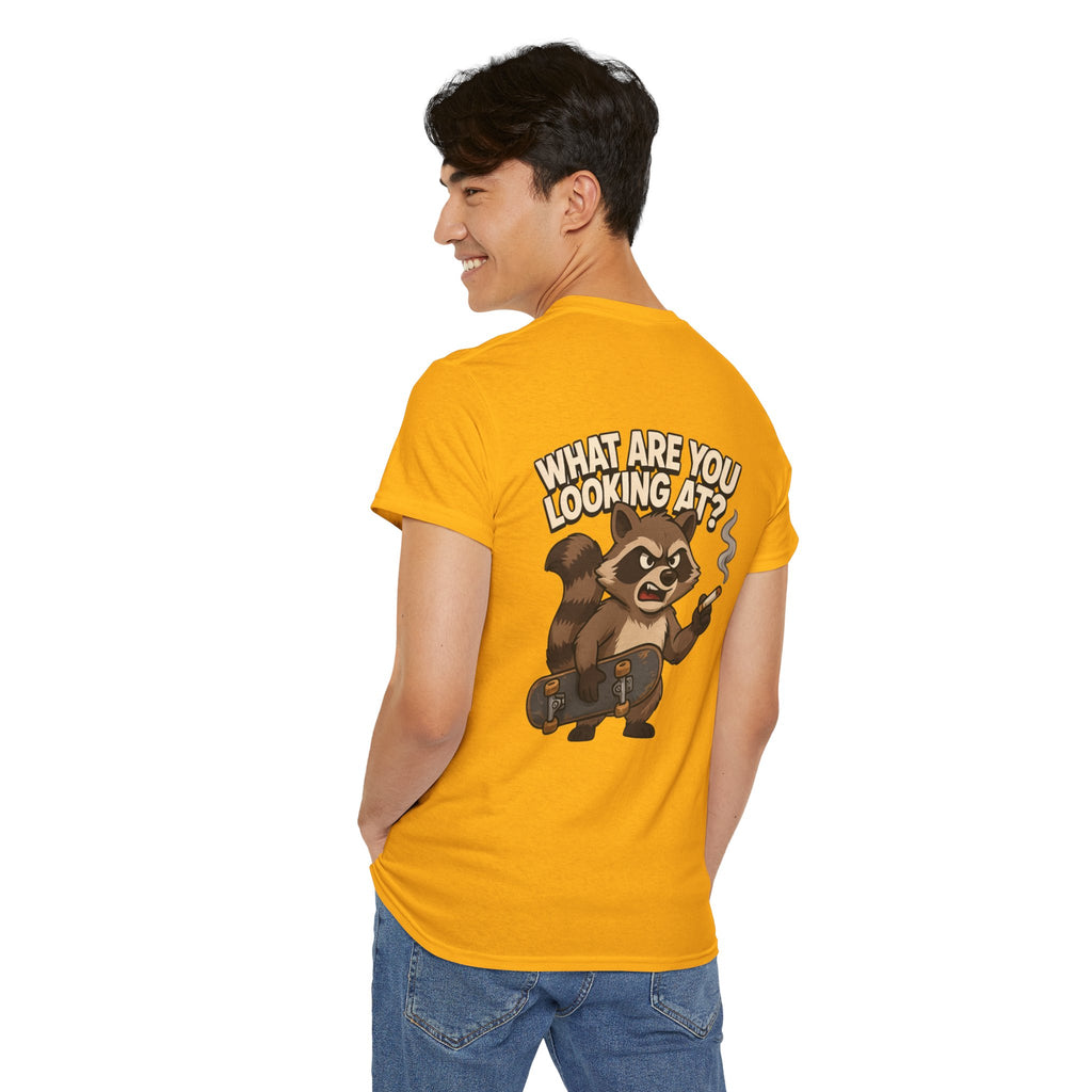 Graphic Tee — "What Are You Looking At?" Raccoon Illustration T-Shirt