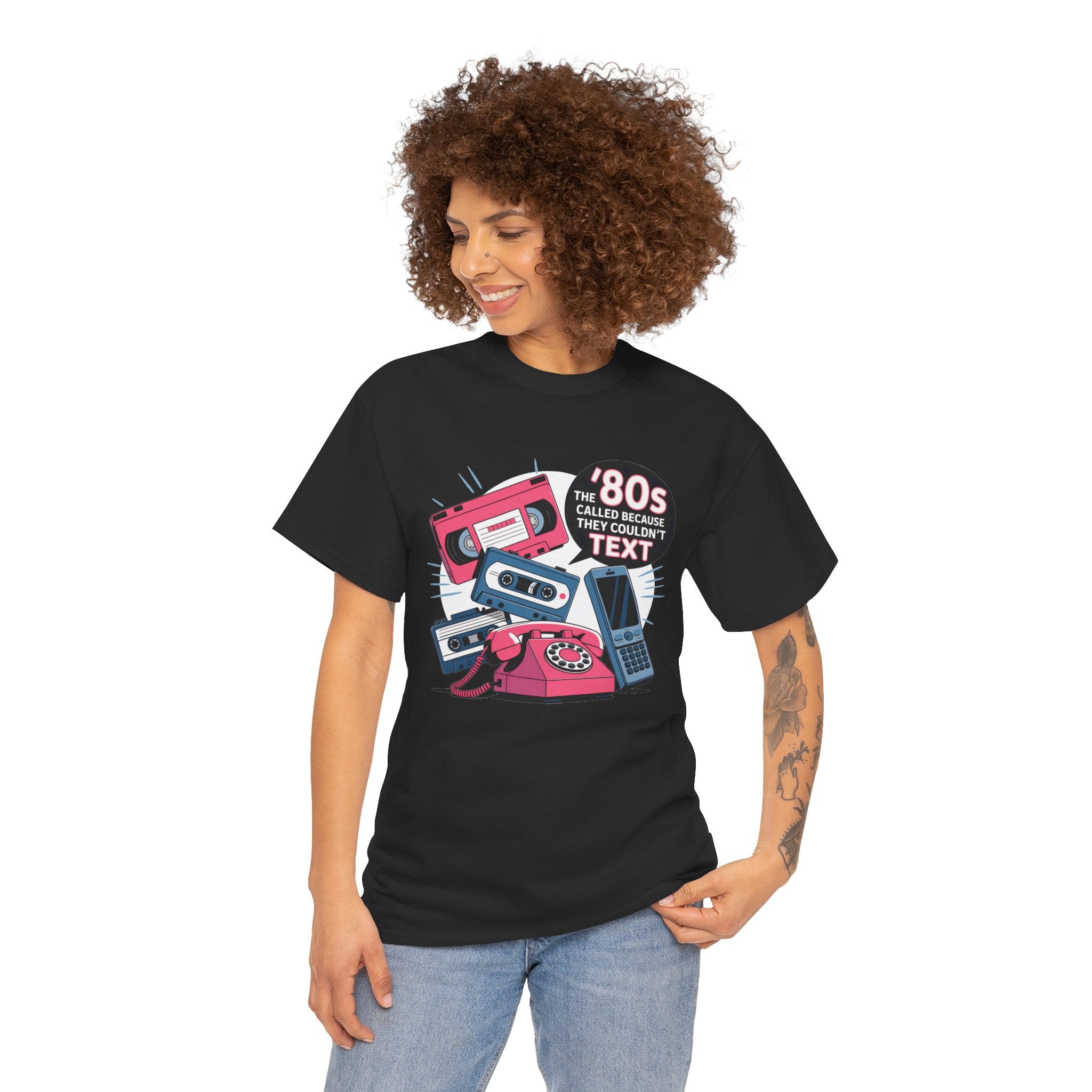 '80s Retro Phones Tee – Vintage Rotary, Cassette & Brick Cell Graphic T-Shirt