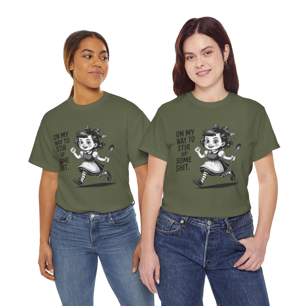 Stir Up Some Shit Tee — Retro Mischief Girl Graphic T-Shirt
