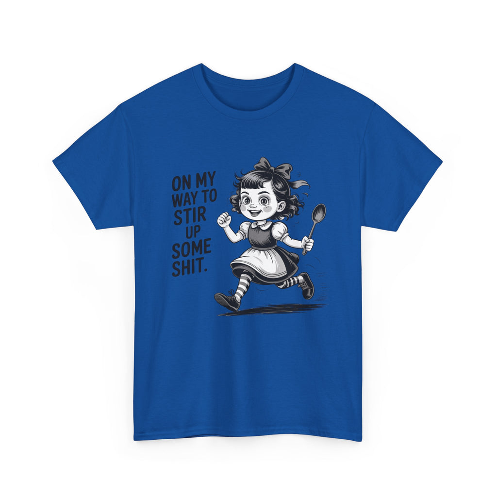 Stir Up Some Shit Tee — Retro Mischief Girl Graphic T-Shirt